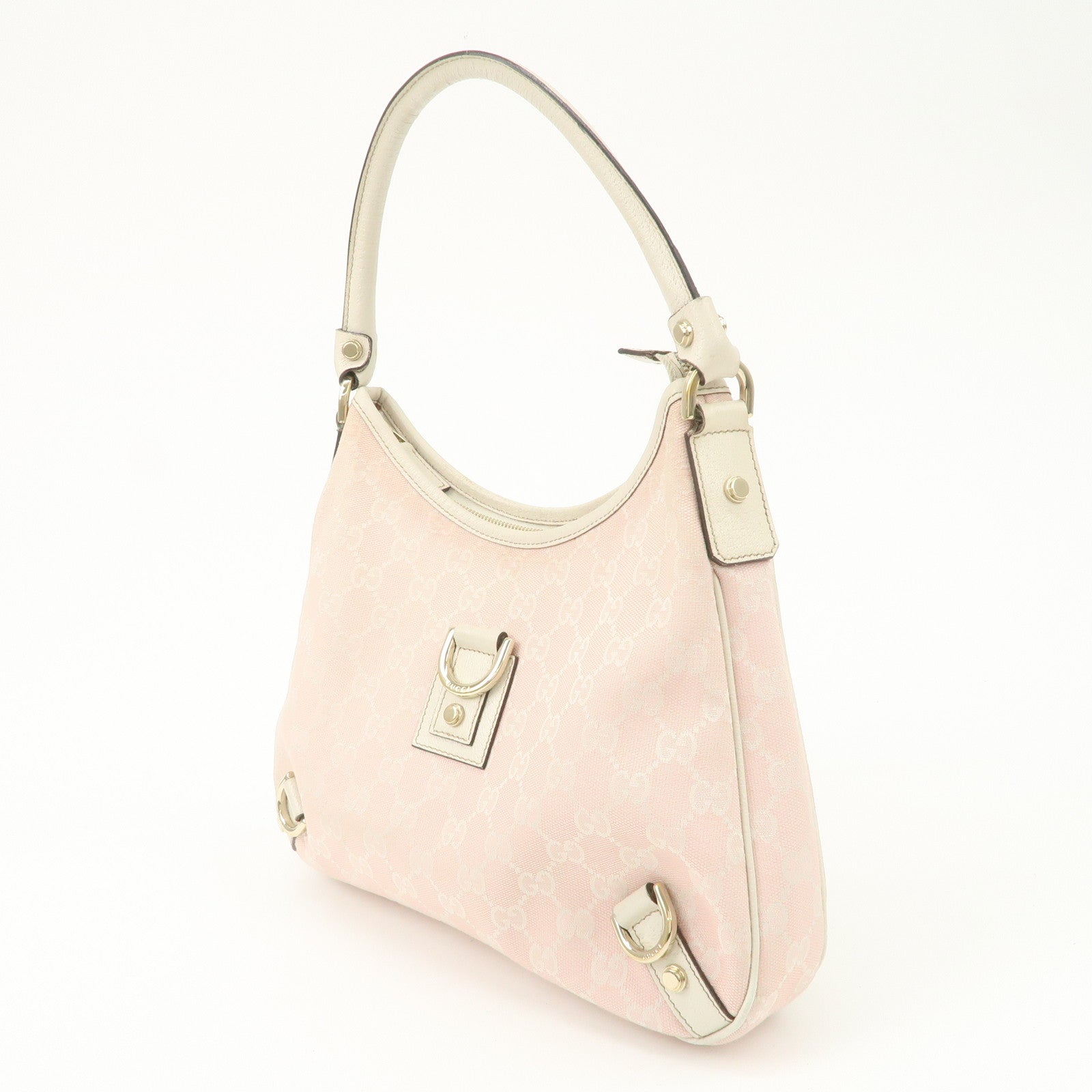 GUCCI Abbey GG Canvas Leather Shoulder Bag Ivory Pink 130738 Used