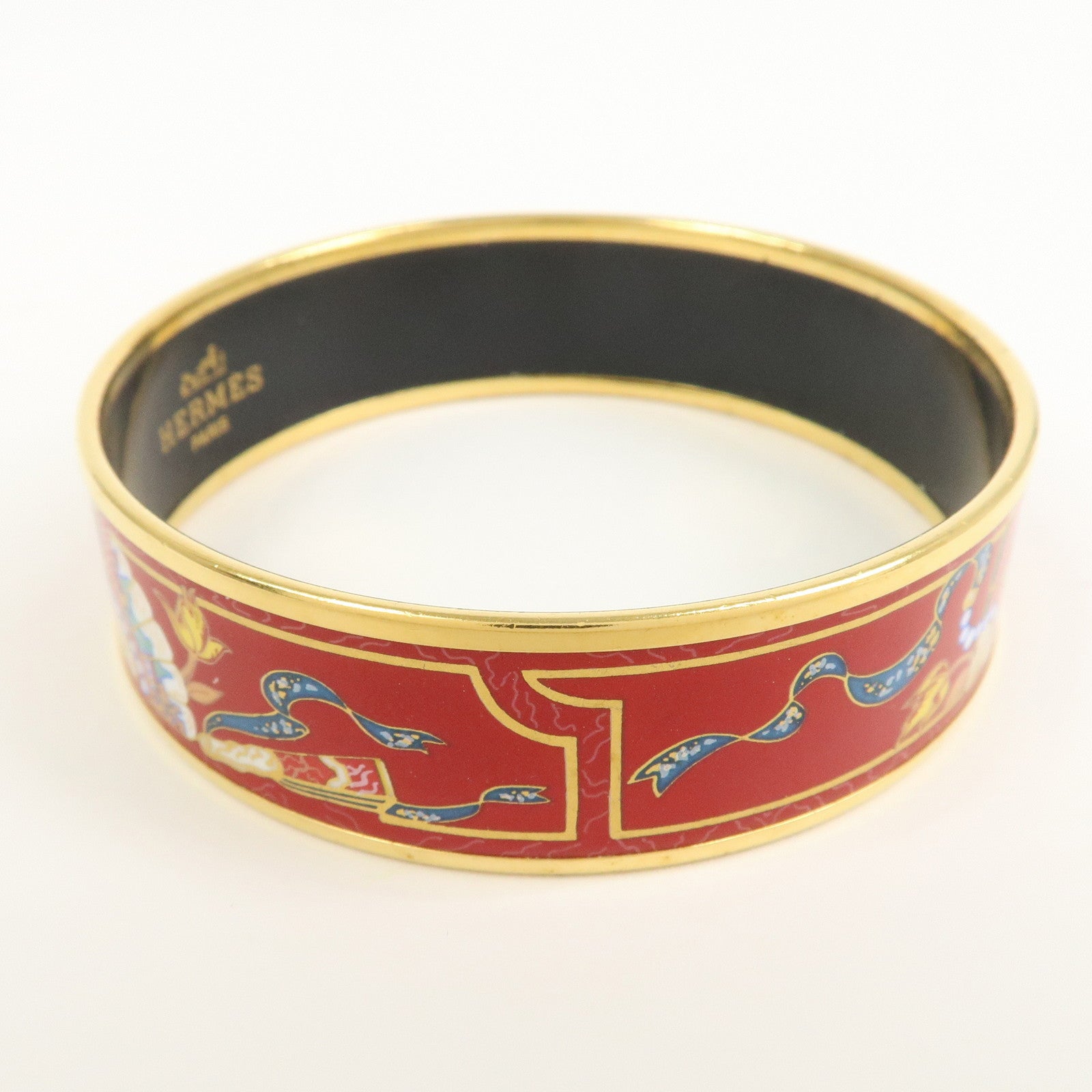HERMES Email GM Bangle Bracelet Cloisonne Enamel Red Gold