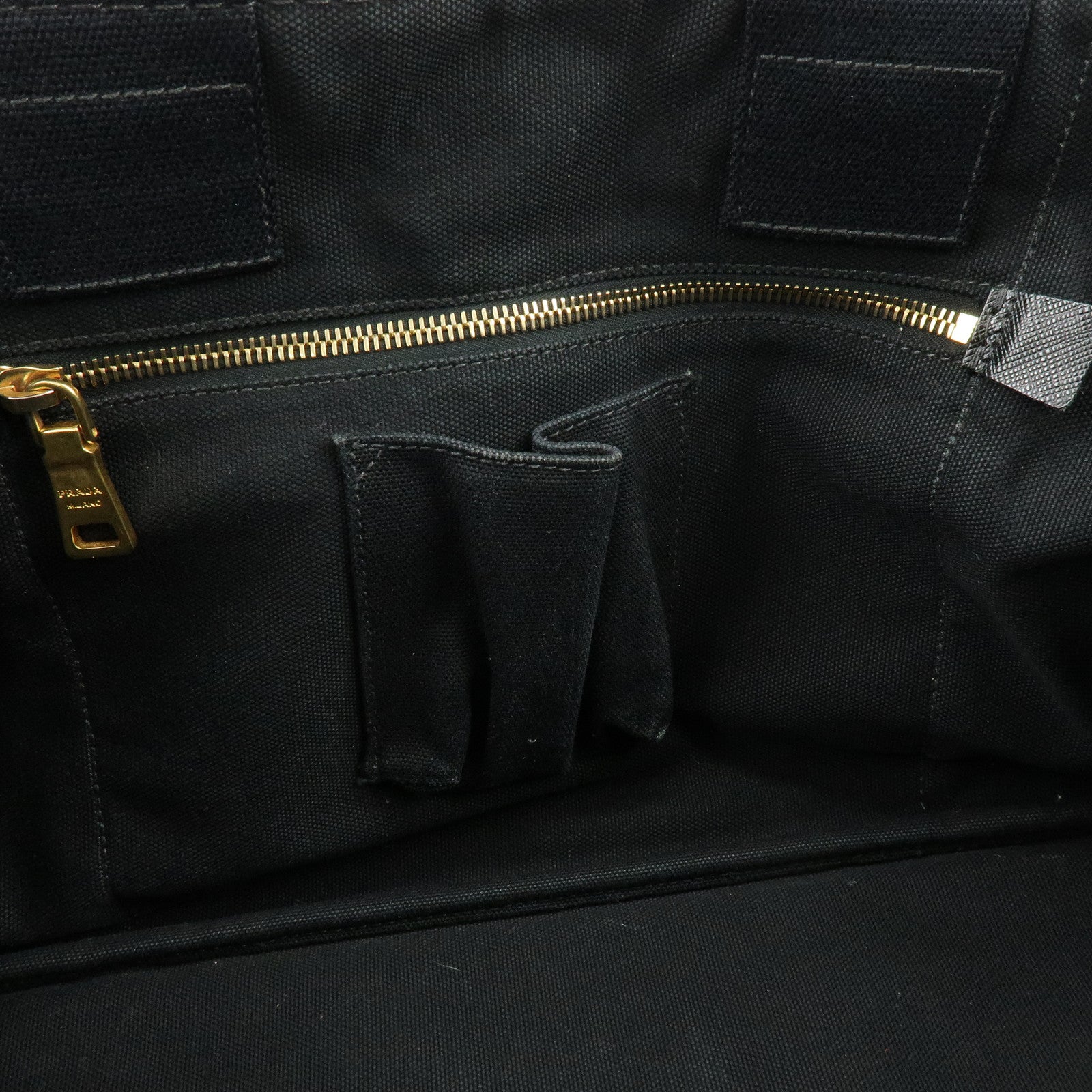 PRADA Canapa Large Tote Bag Hand Bag Khaki Black Brown BN1872