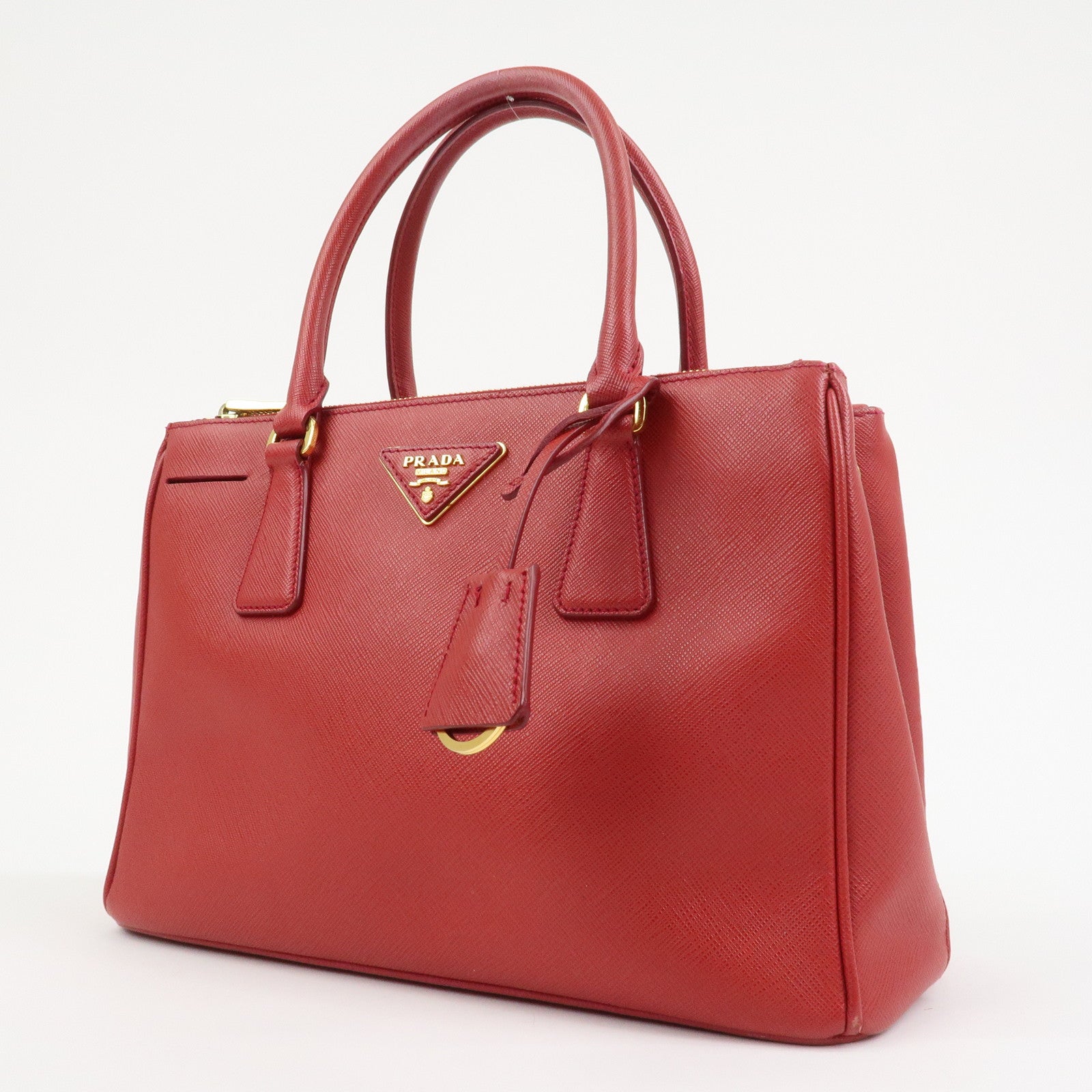 PRADA Triangle Logo Saffiano Leather Galleria 2WAY Bag Red BN1874