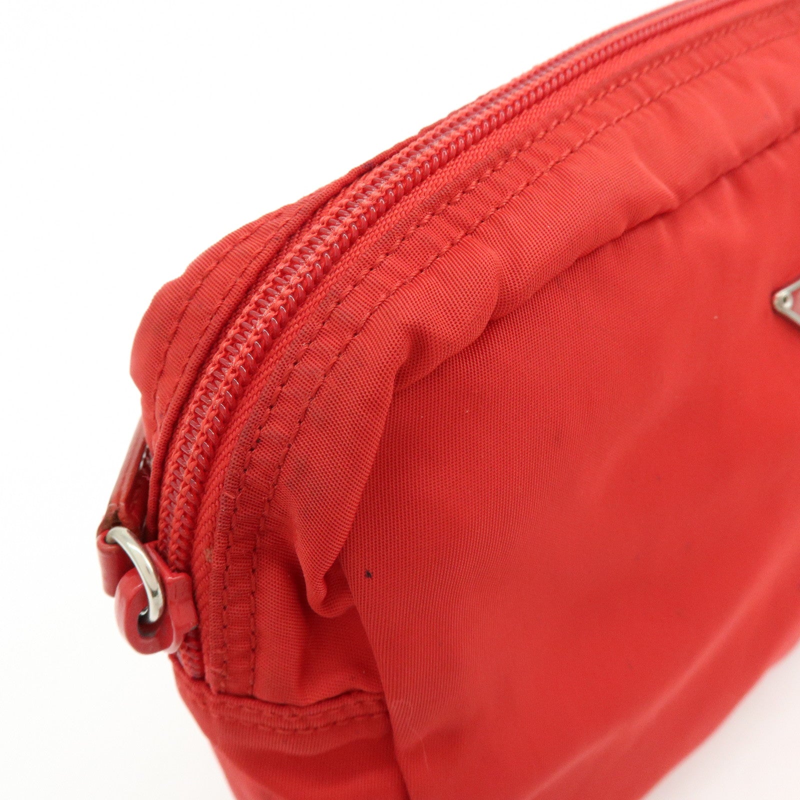 PRADA Triangle Logo Set of 2 Nylon Pouch Cosmetic Pouch Red Khaki