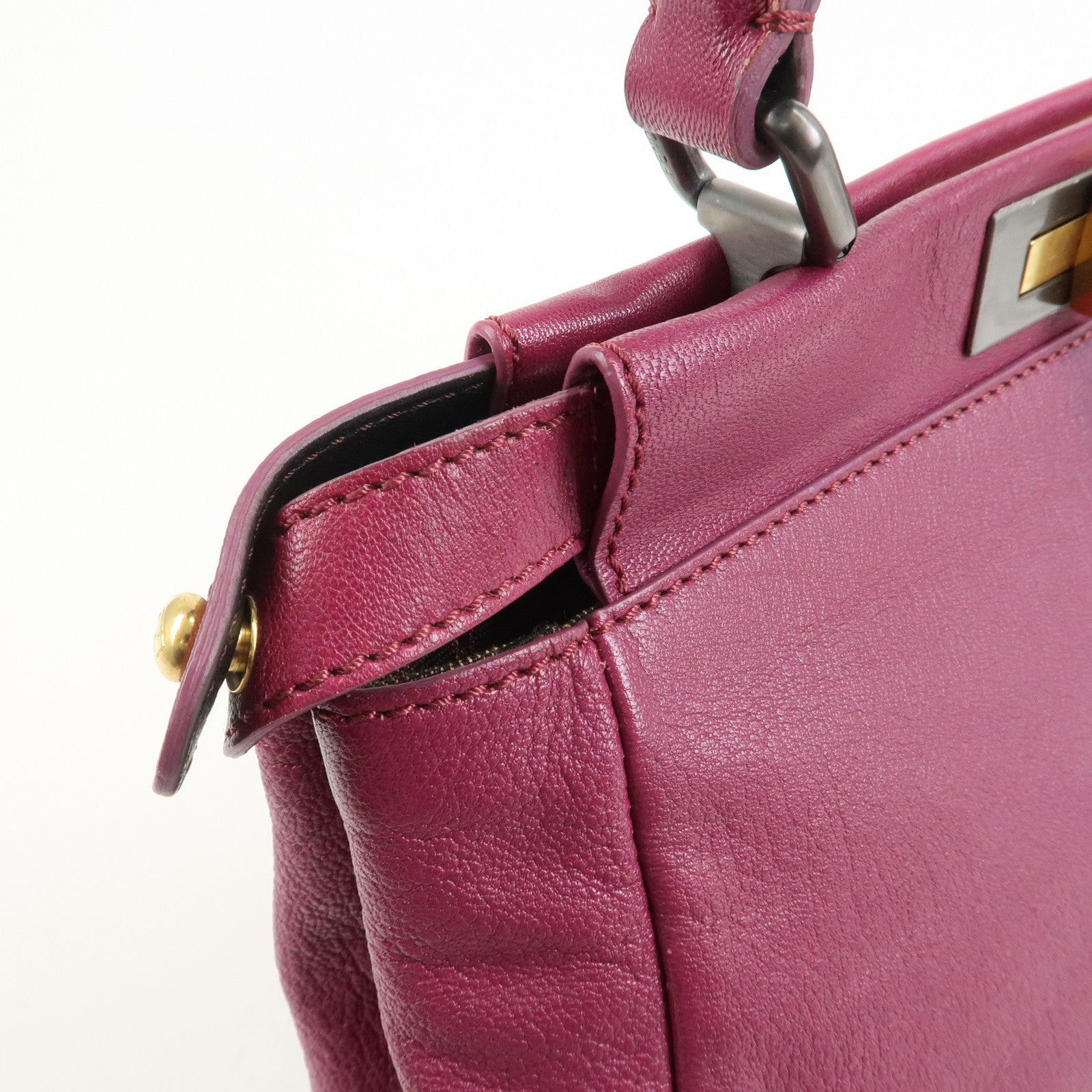 FENDI Peekaboo Leather 2Way Hand Bag Shoulder Bag Fuchsia 8BN226