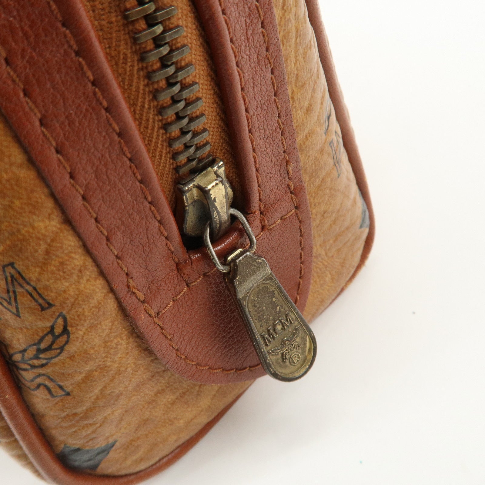 MCM Visetos Leather 2Way Bag Mini Boston Bag Shoulder Bag Brown
