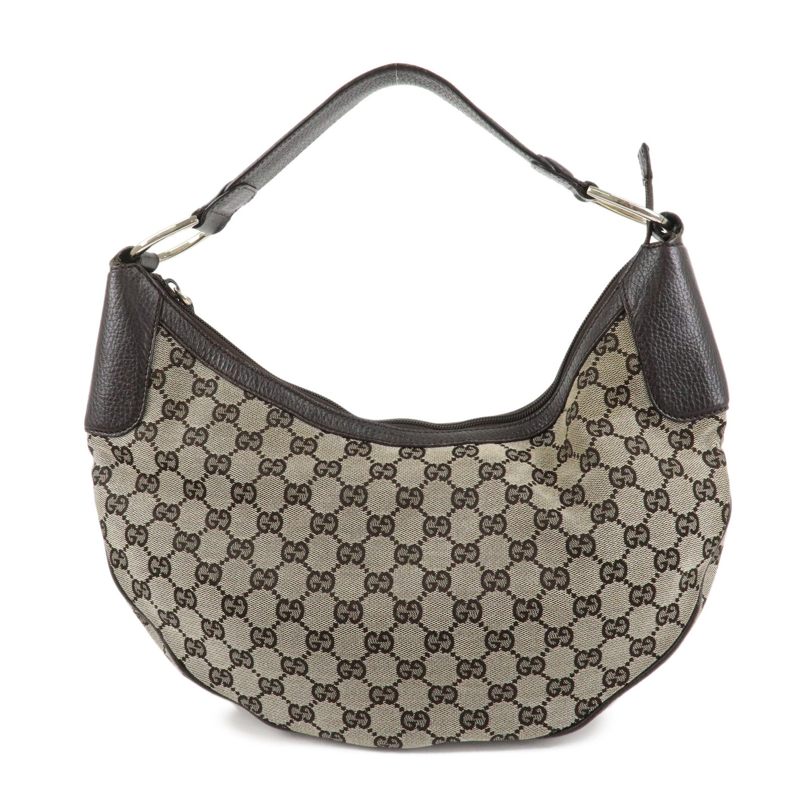 GUCCI GG Canvas Leather Shoulder Bag Hand Bag Brown 257297 Used