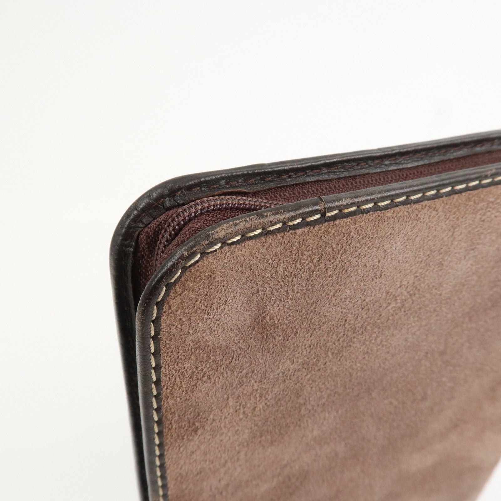 LOEWE Suede Leather Round Zippy Planer Cover Agenda Cover Brown