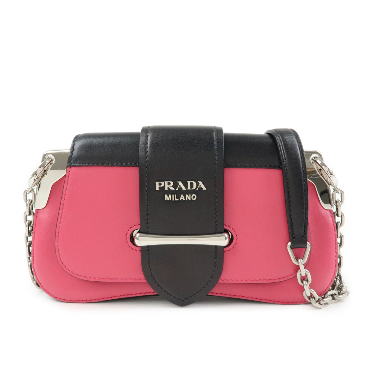 PRADA Sidonie Leather Chain Mini Shoulder Crossbody Bag Pink Black