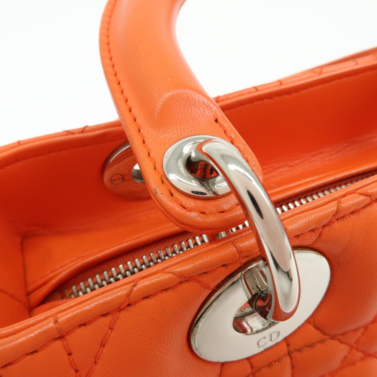 Christian Dior Lady Dior Cannage 2Way Hand Bag Shoulder Bag Orange