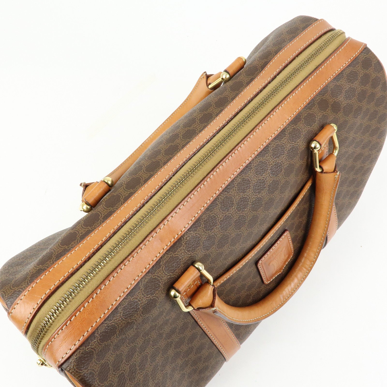 CELINE Macadam PVC Leather Boston Bag Hand Bag Brown