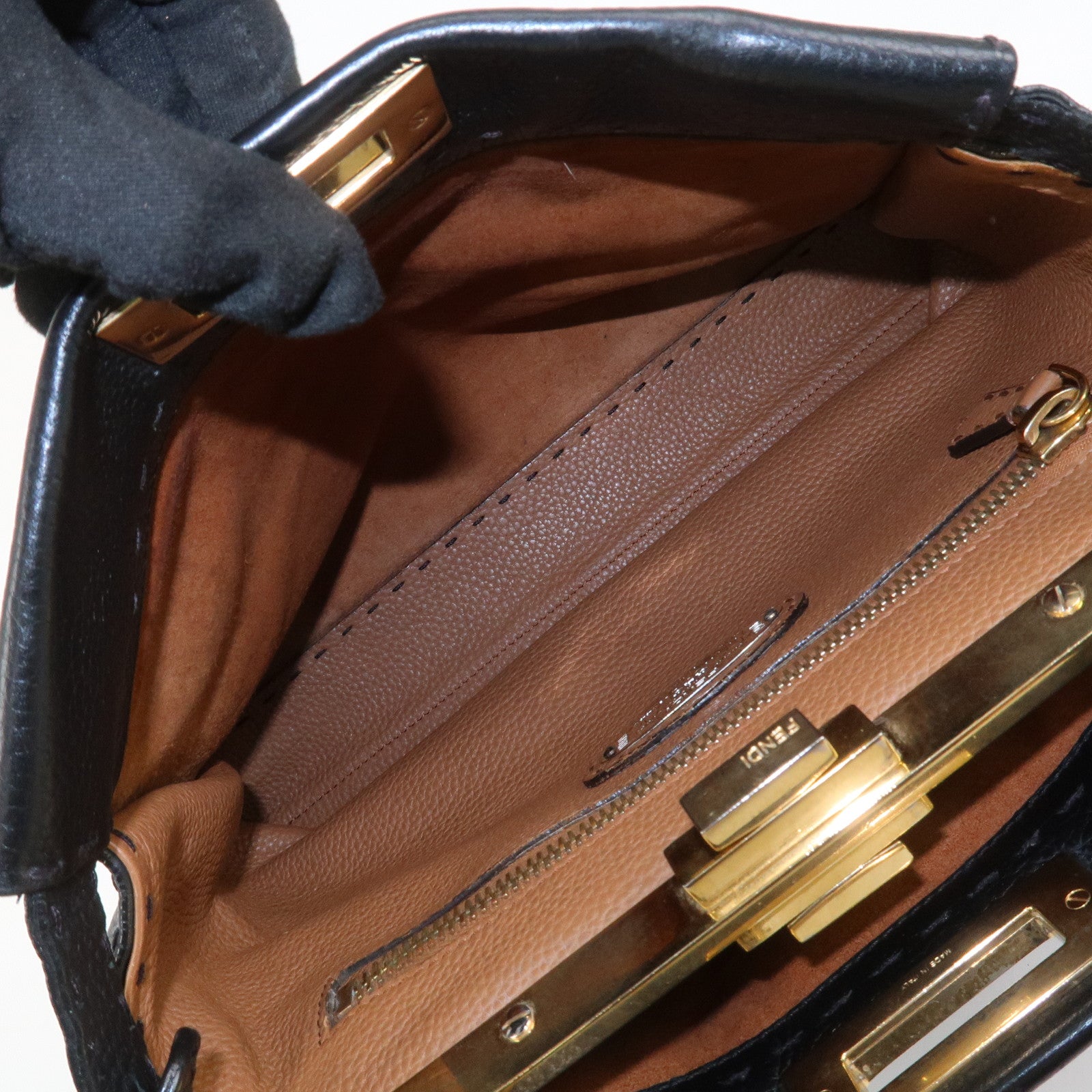 FENDI Selleria Peekaboo Leather 2Way Bag Hand Bag Shoulder Bag