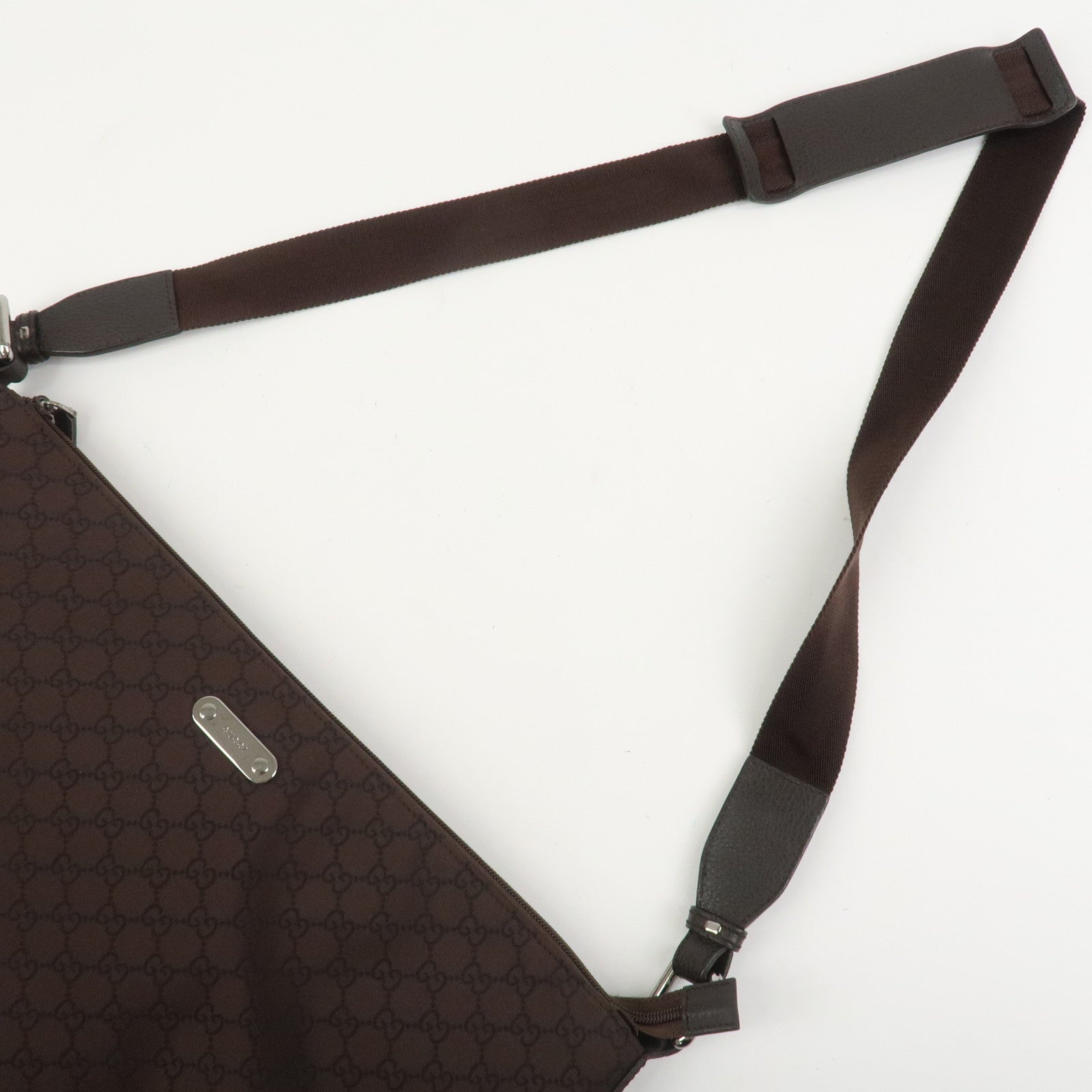 GUCCI GG Nylon Leather Shoulder Bag Crossbody Bag Dark Brown 190628