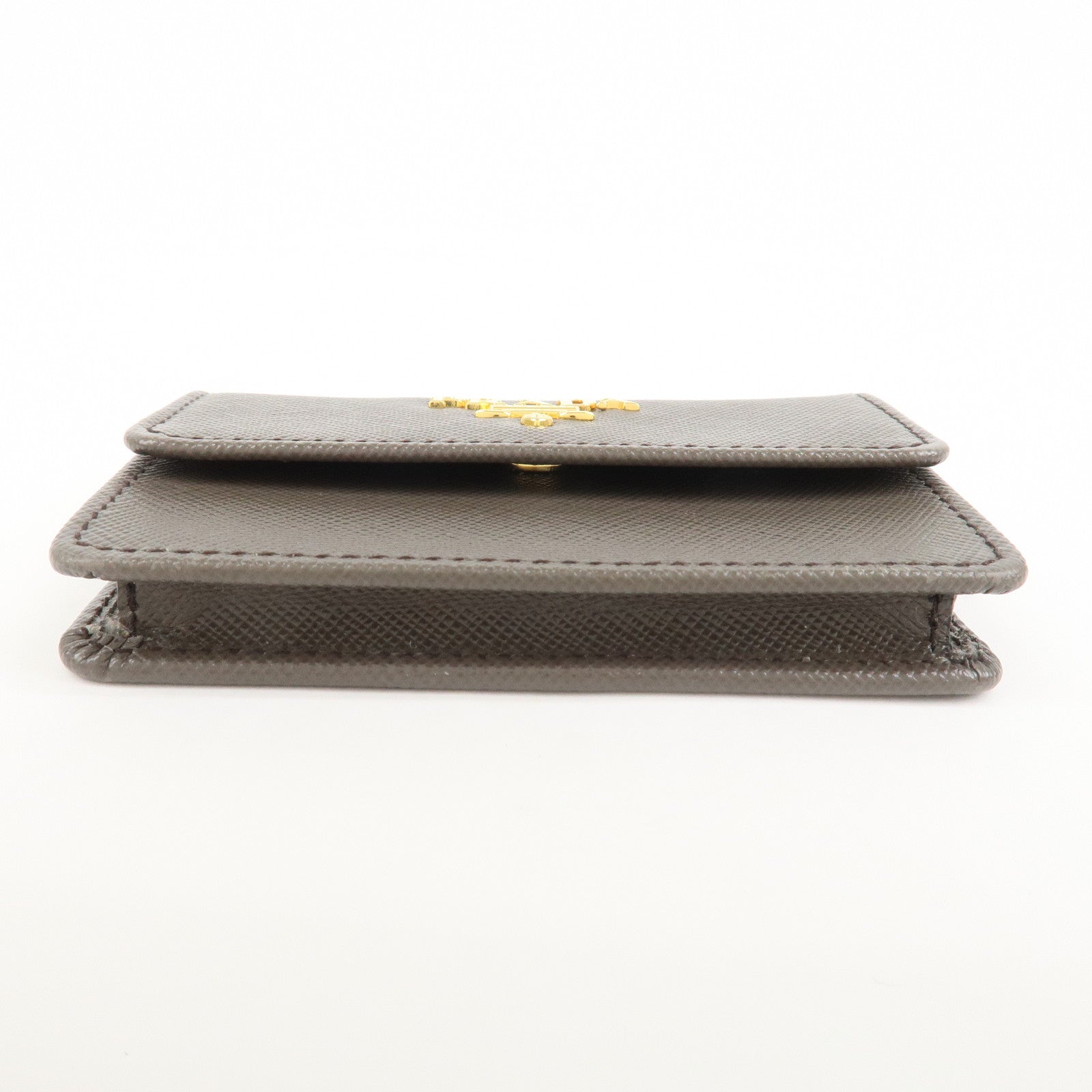 PRADA Logo Saffiano Leather Card Case Card Holder Brown 1MC881