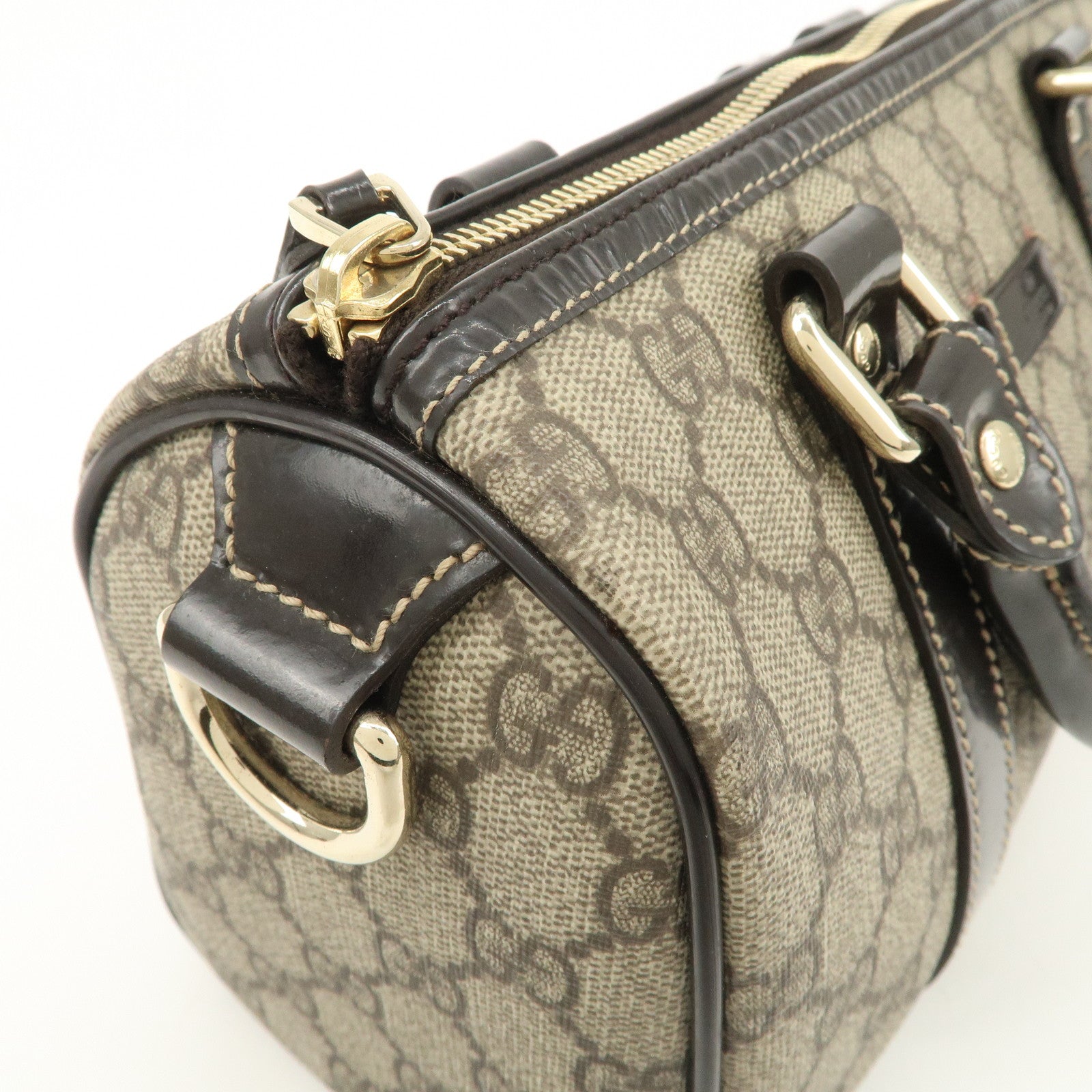 GUCCI GG Spream Patent Leather Mini Boston Bag Beige 193604