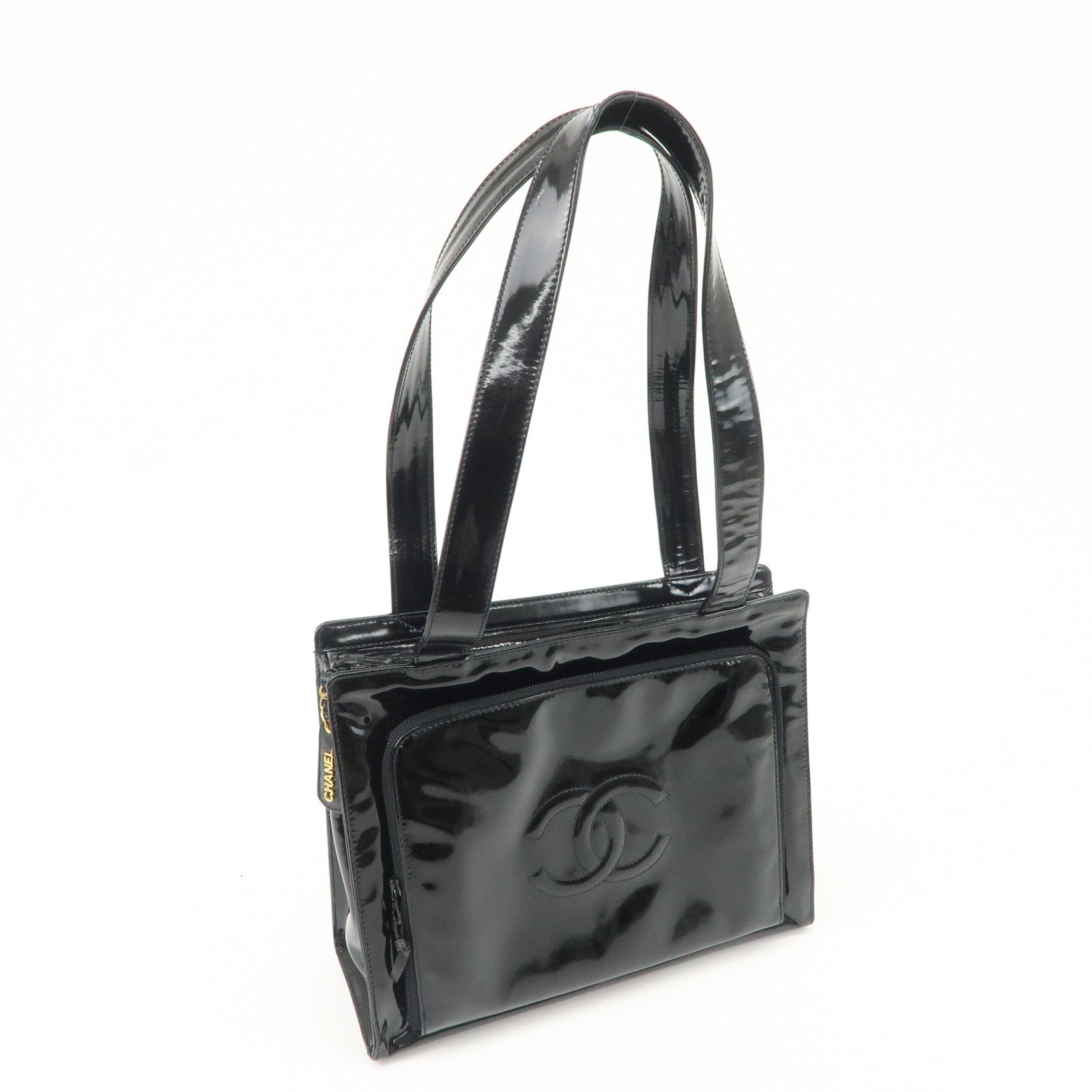 CHANEL COCO Mark Patent Leather Tote Bag Shoulder Bag Black Used