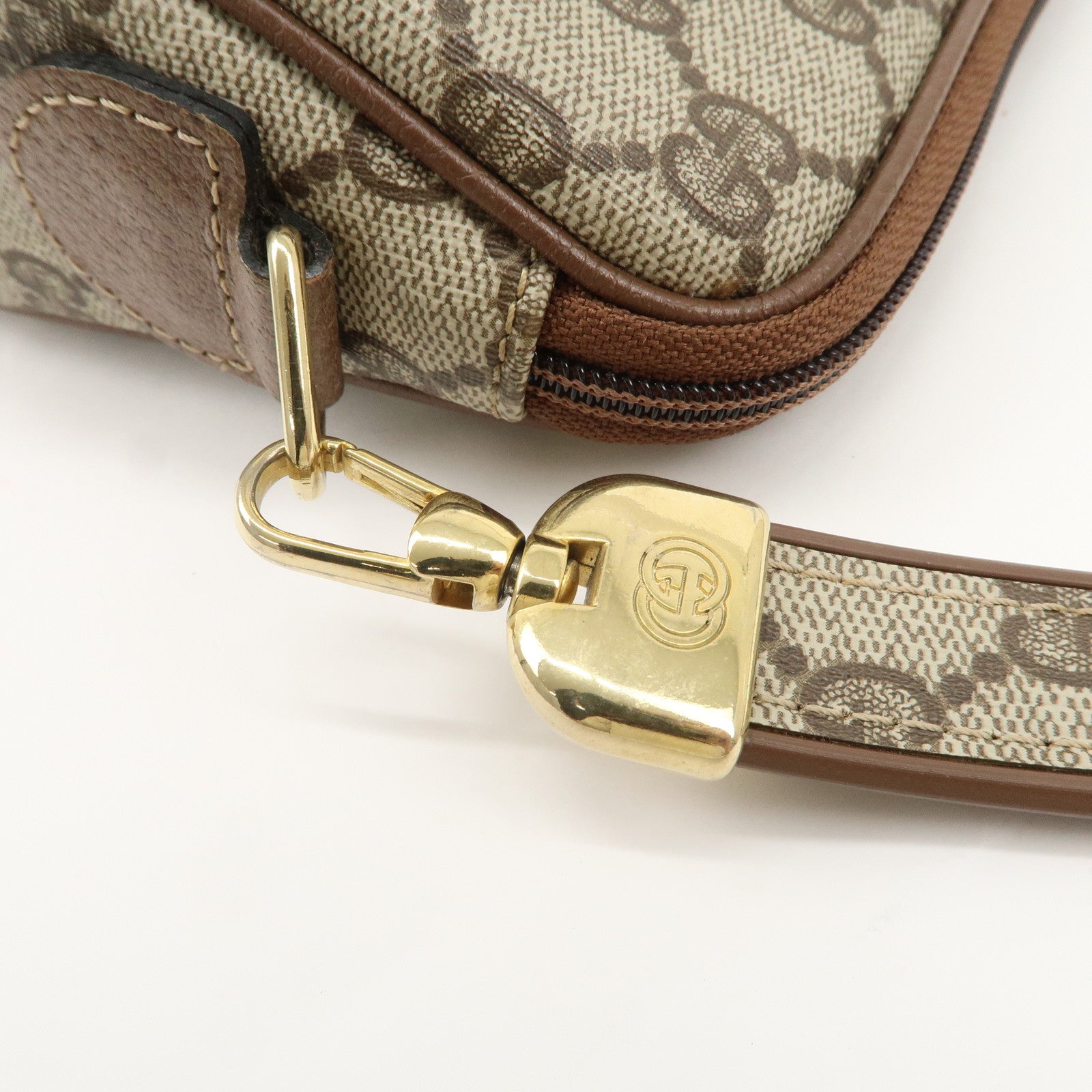GUCCI Old Gucci GG Plus Leather Shoulder Bag Crossbody Bag Beige Brown Used