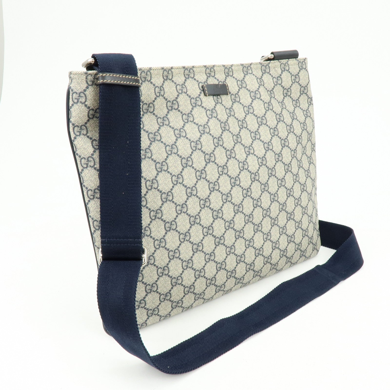 GUCCI GG Supreme Shoulder Bag Crossbody Bag Gray Navy Beige 201446