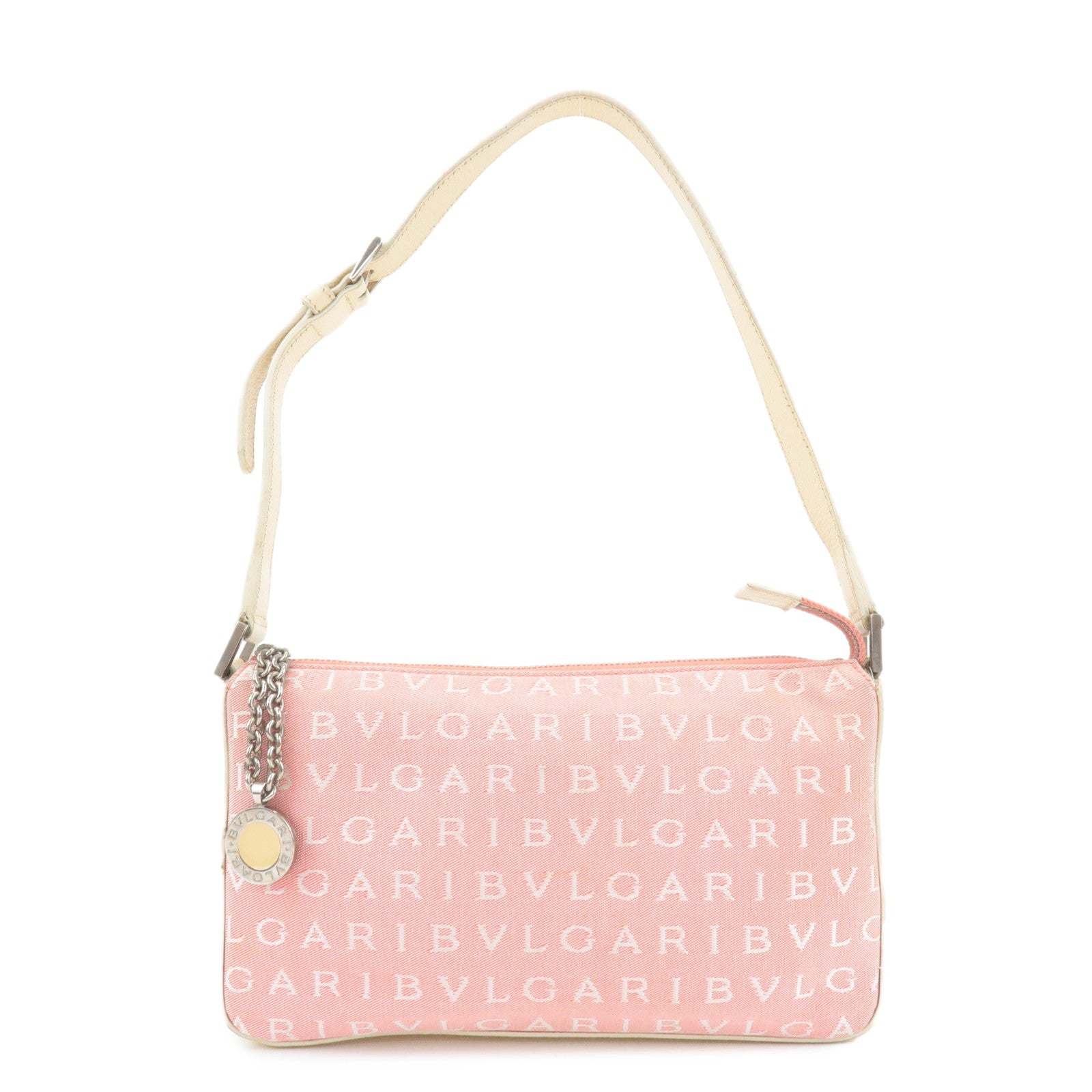 BVLGARI Logo Mania Leather Canvas Shoulder Bag Hand Bag Pink Used