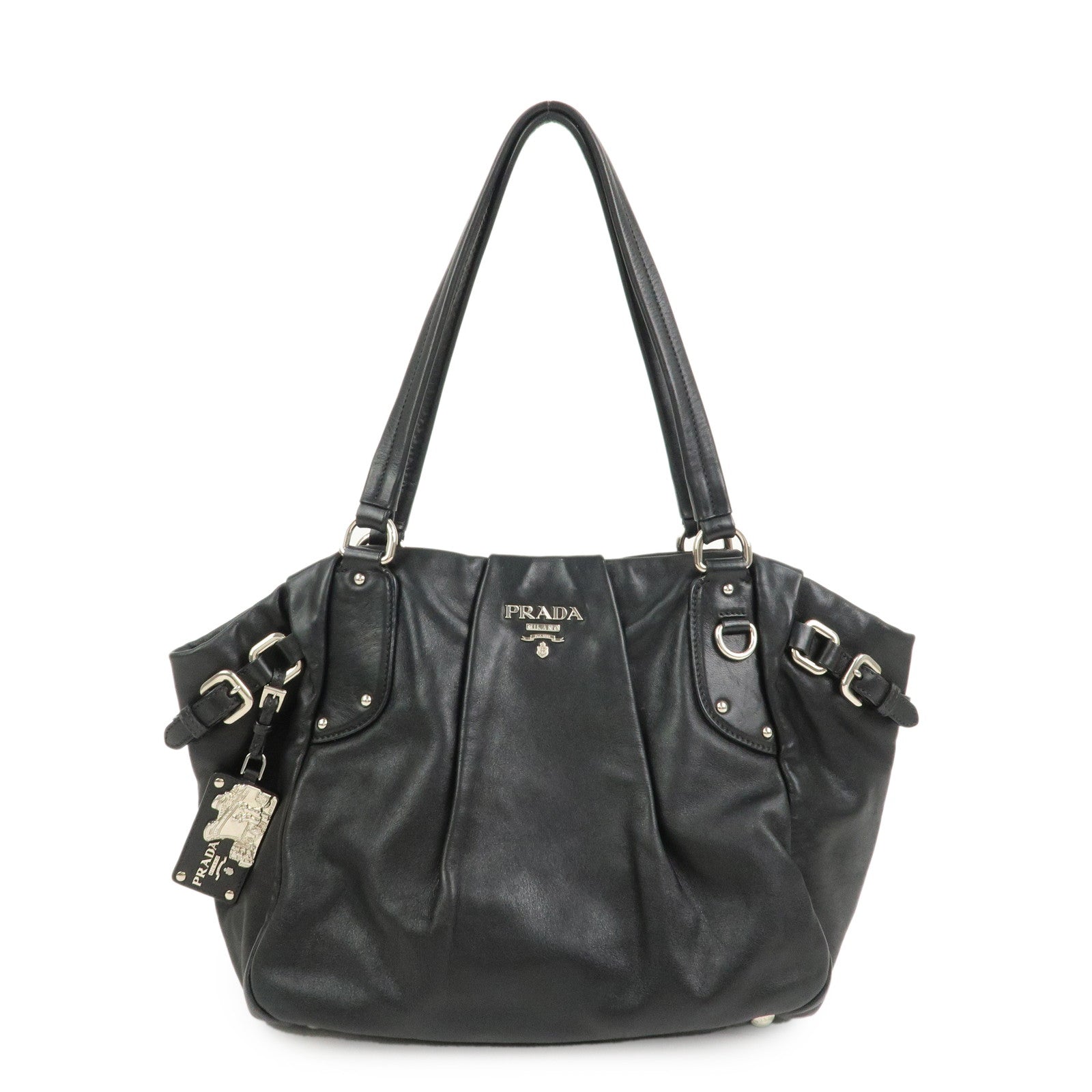 PRADA Logo Leather Shoulder Bag Hand Bag Black BR3974