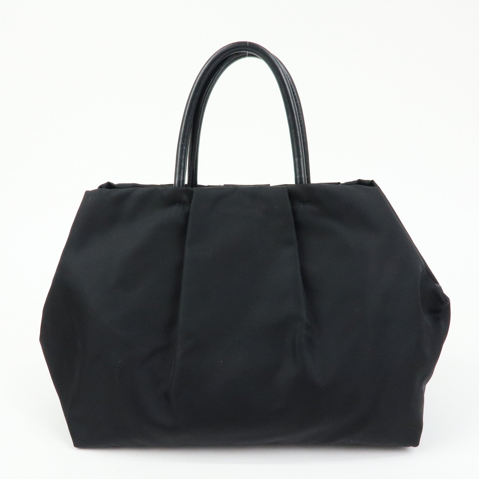 PRADA Ribbon Nylon Leather Hand Bag Tote Bag Black BN1601