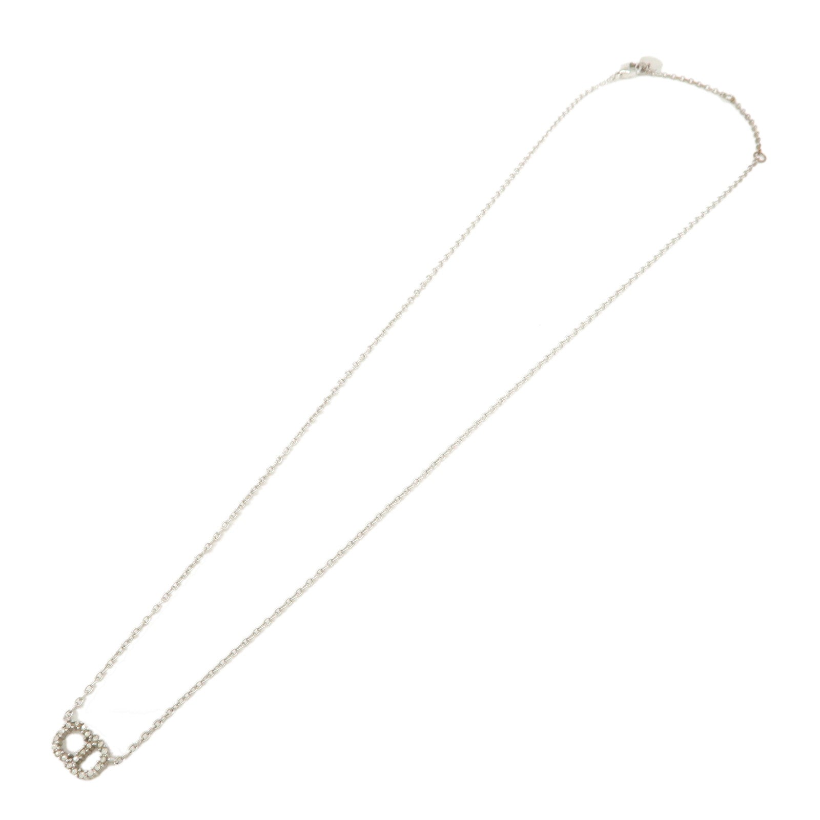 Christian Dior CD Logo Metal Rhinestone SV925 Necklace Silver