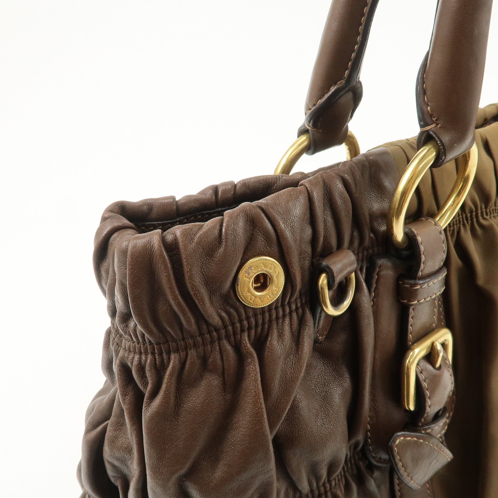 PRADA Nylon Leather 2WAY Bag Shoulder Bag Hand Bag Brown Khaki BN1793