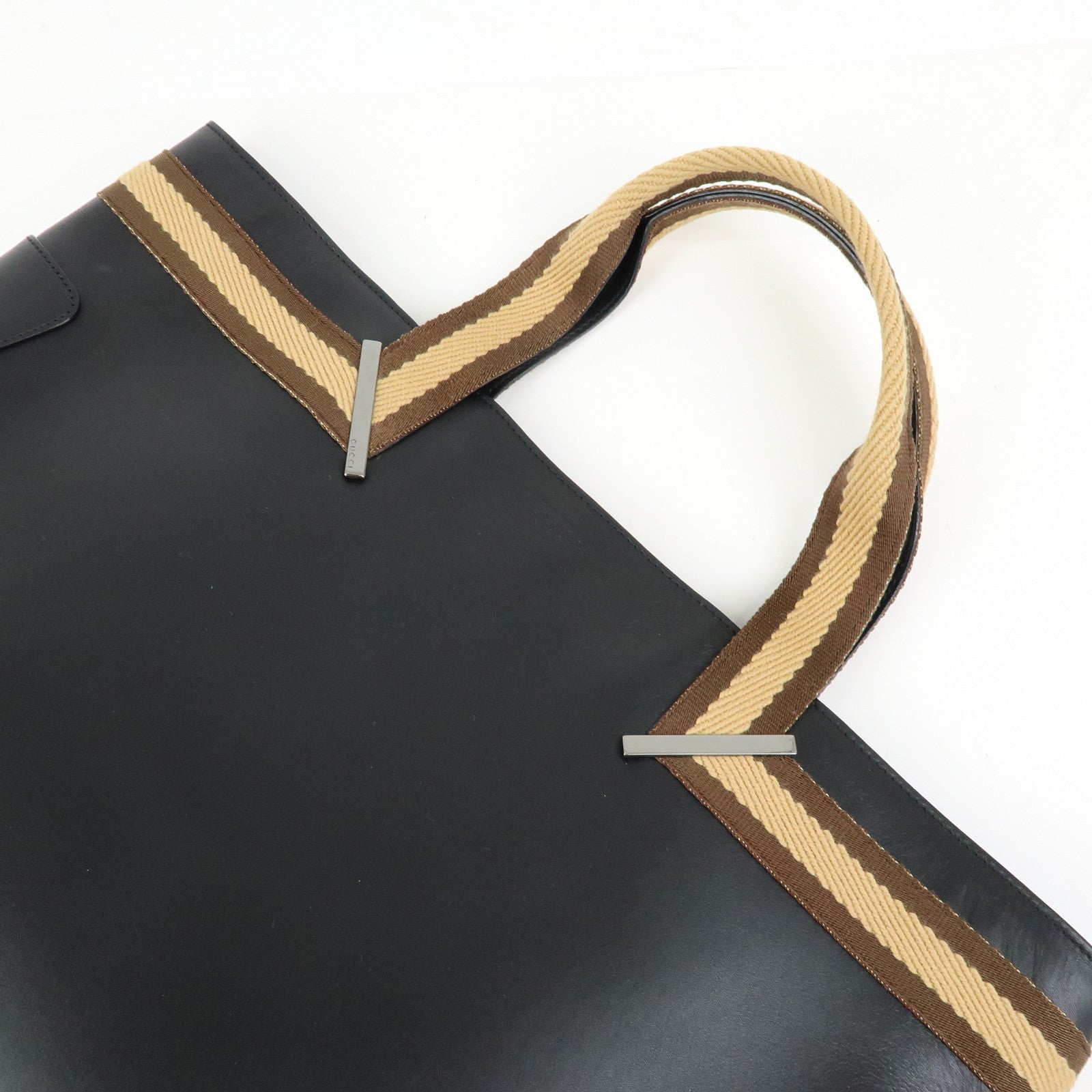 GUCCI Sherry Leather Tote Bag Hand Bag Black Brown 002.1134