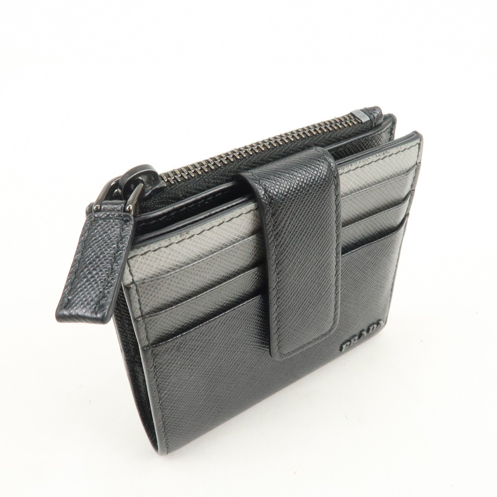 PRADA Logo Saffiano Leather Compact Wallet Black 2MC066