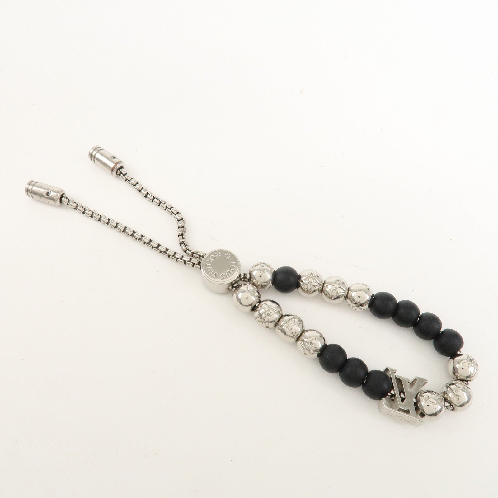 Louis Vuitton Monogram Beads Metal Bracelet Silver Black M00512 Used