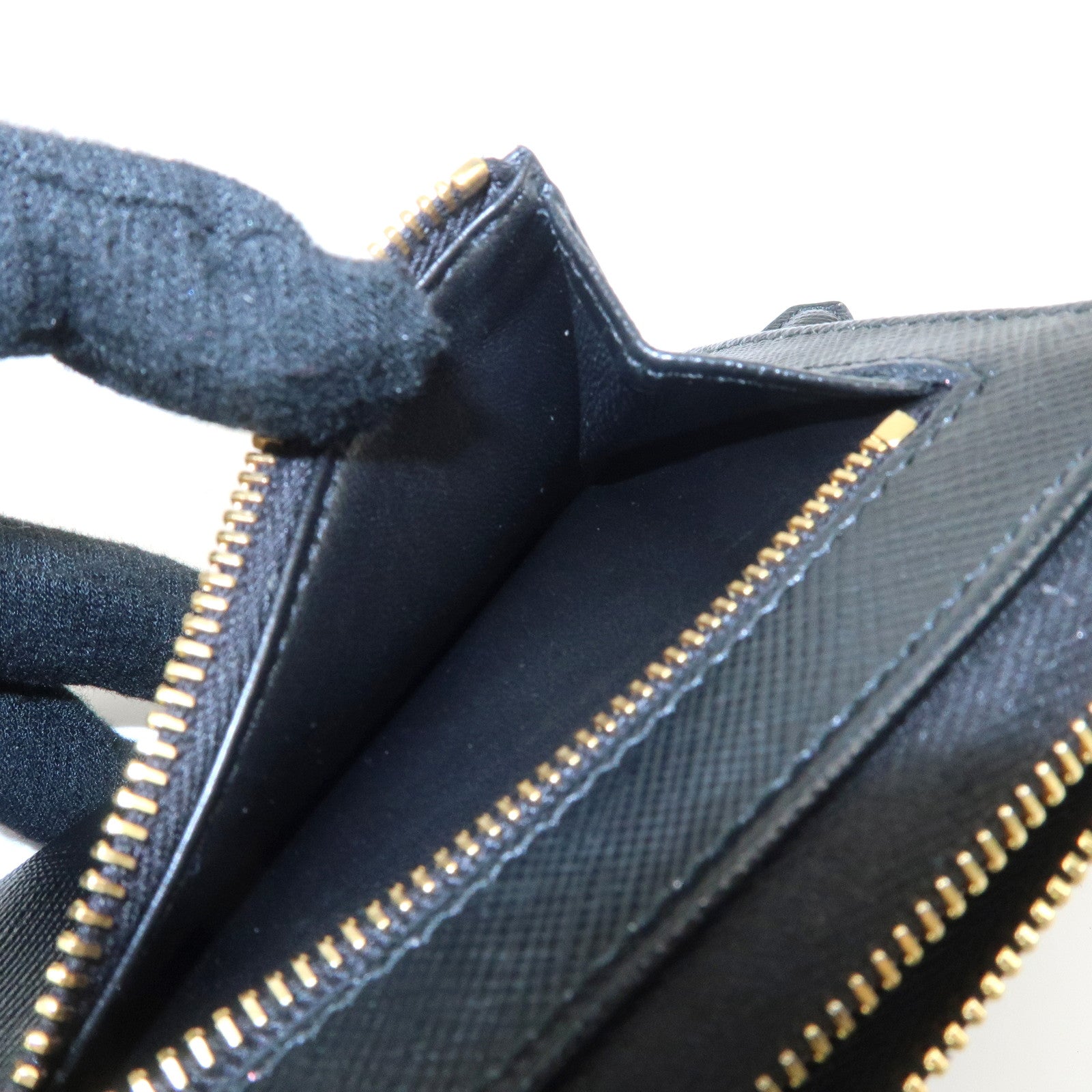 PRADA Triangle Logo Saffiano Leather Mini Wallet Key Ring Black 1PP122 Used