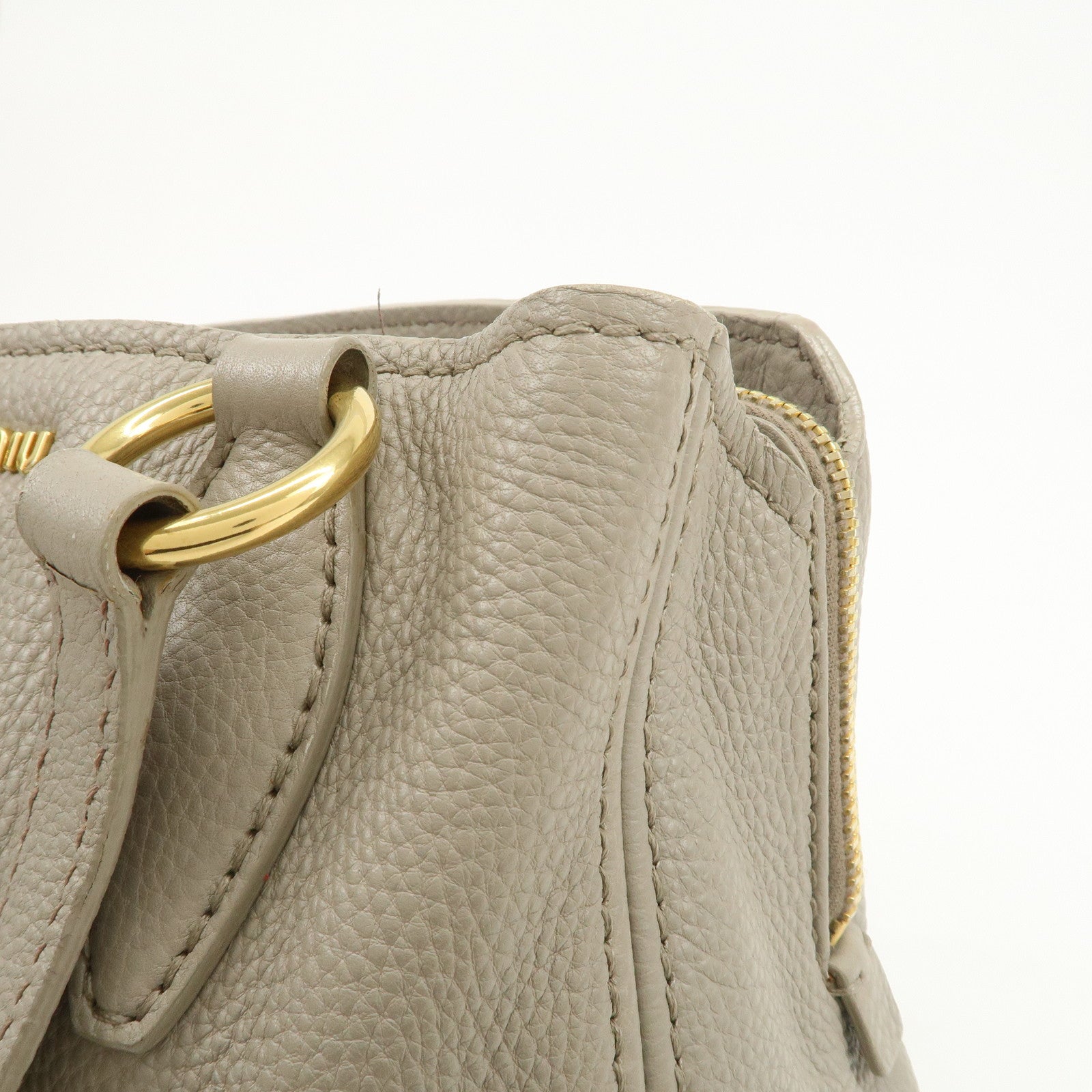MIU MIU Vitello Caribu Leather 2Way Bag Hand Bag Greige RN0757
