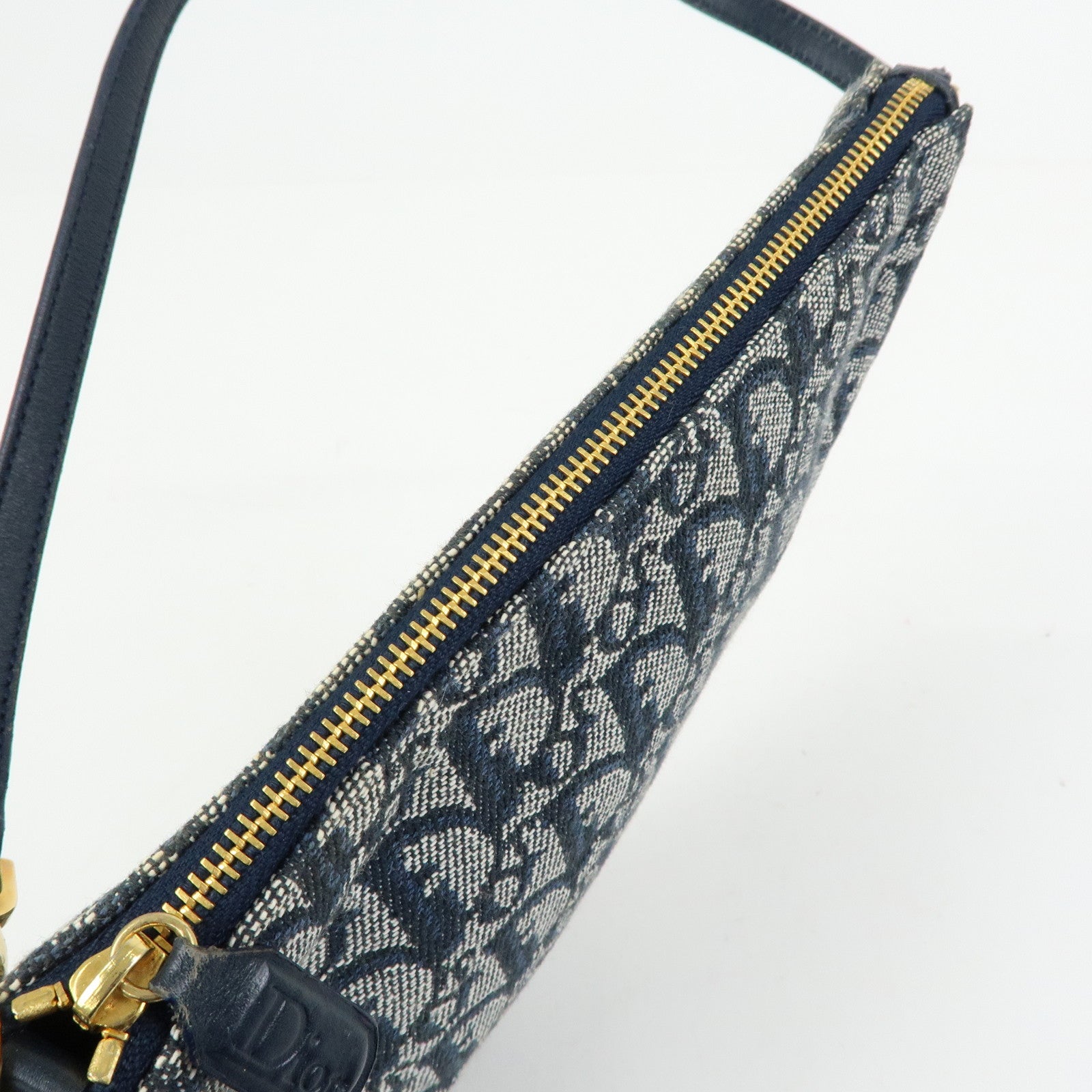 Christian Dior Trotter Jacguard Leather Saddle Bag Pouch Navy