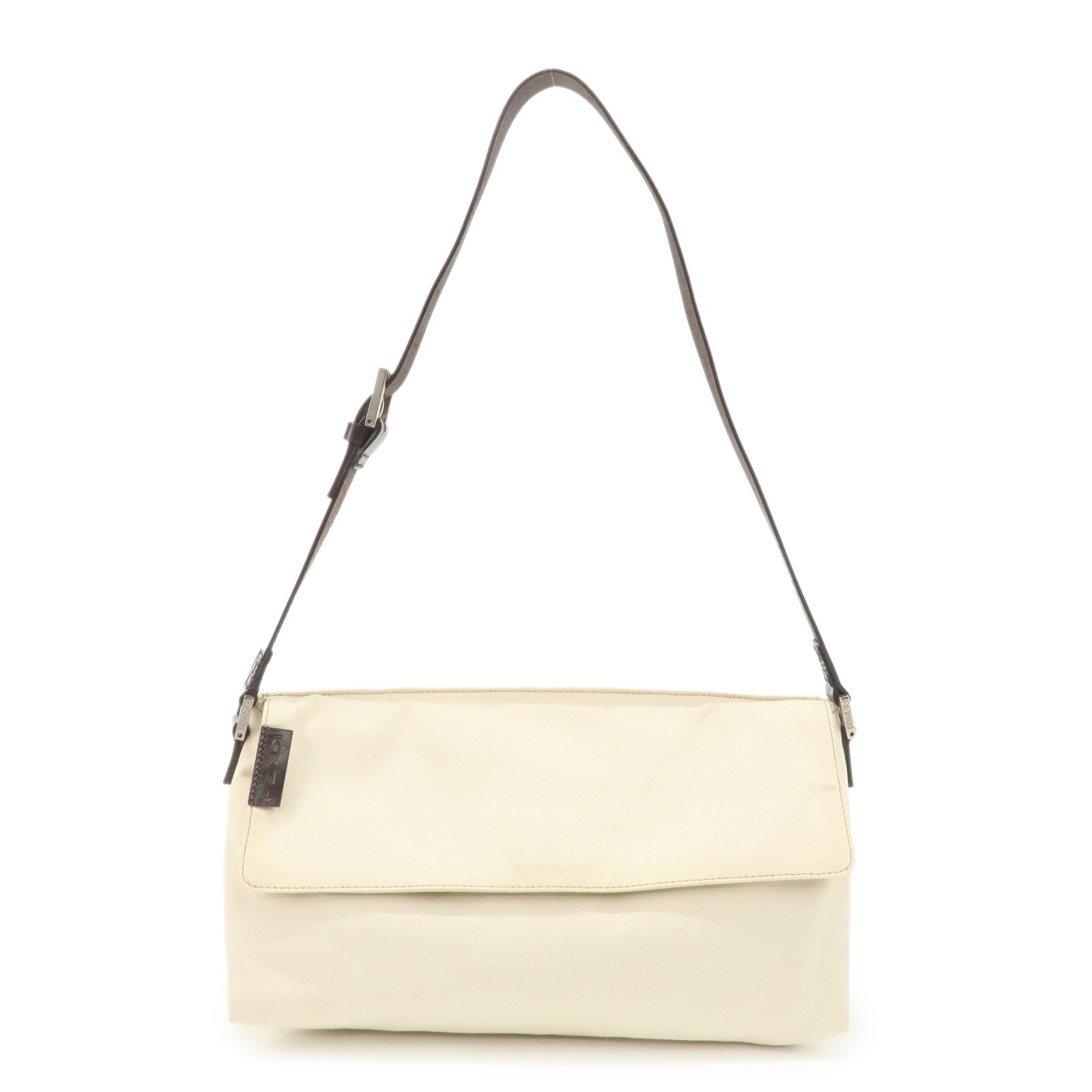 FENDI Canvas Shoulder Bag Hand Bag Ivory Silver Hardware
