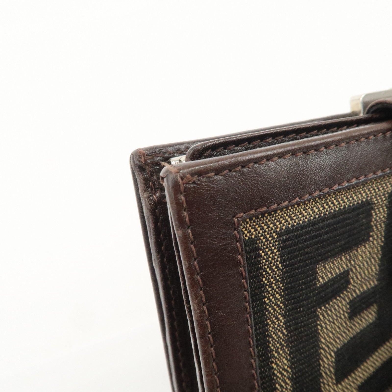 FENDI Zucca Canvas Leather Bi-Fold Compact Wallet Beige Brown 01692 Used