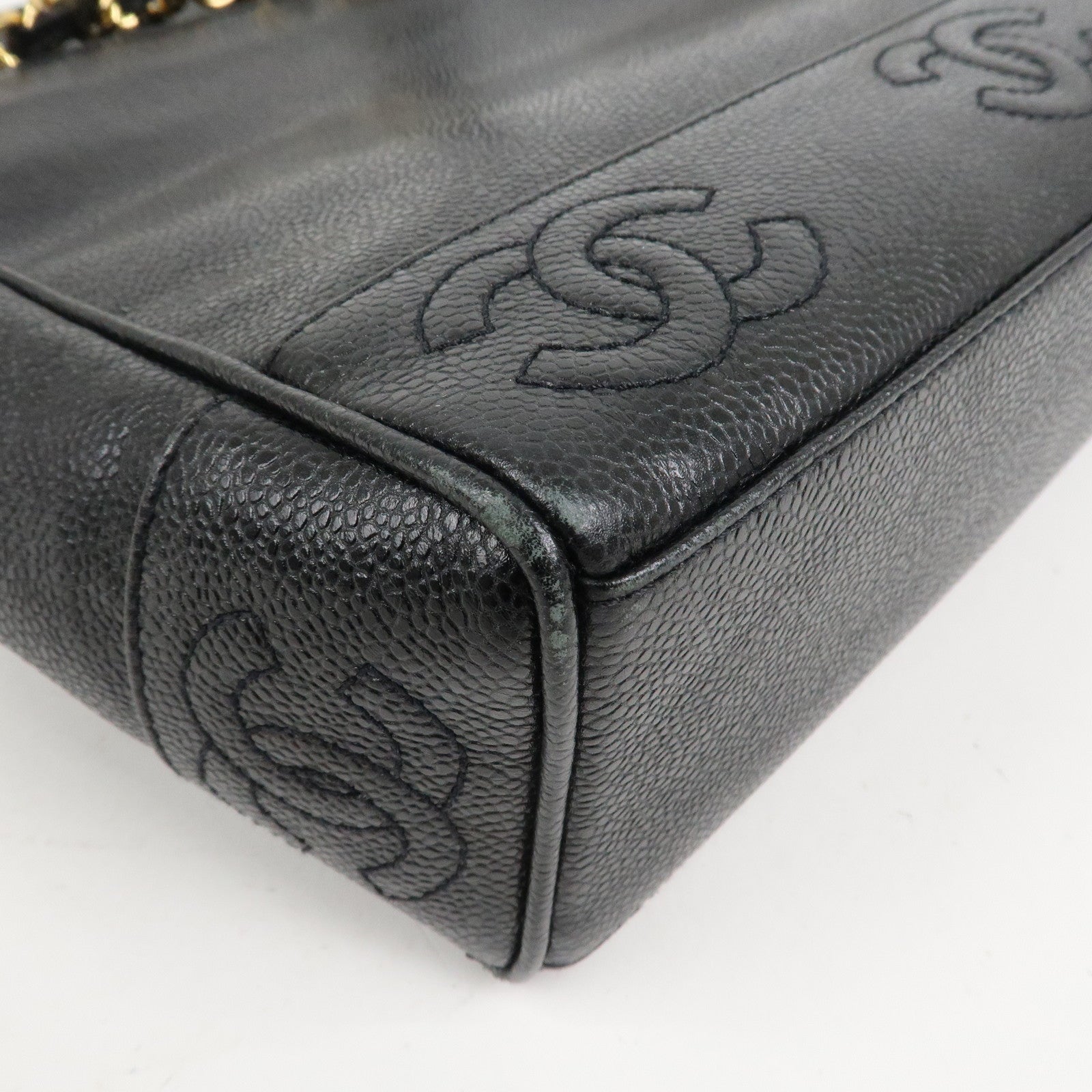 CHANEL Triple COCO Mark Caviarskin Chain Shoulder Bag Black