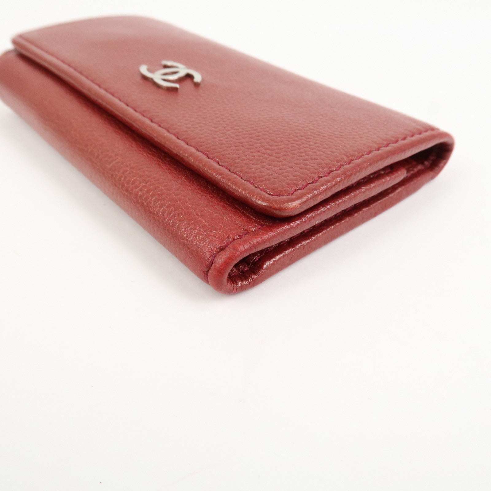 CHANEL COCO Mark Caviaskin Leather 6 Rings Key Case Key Ring Red