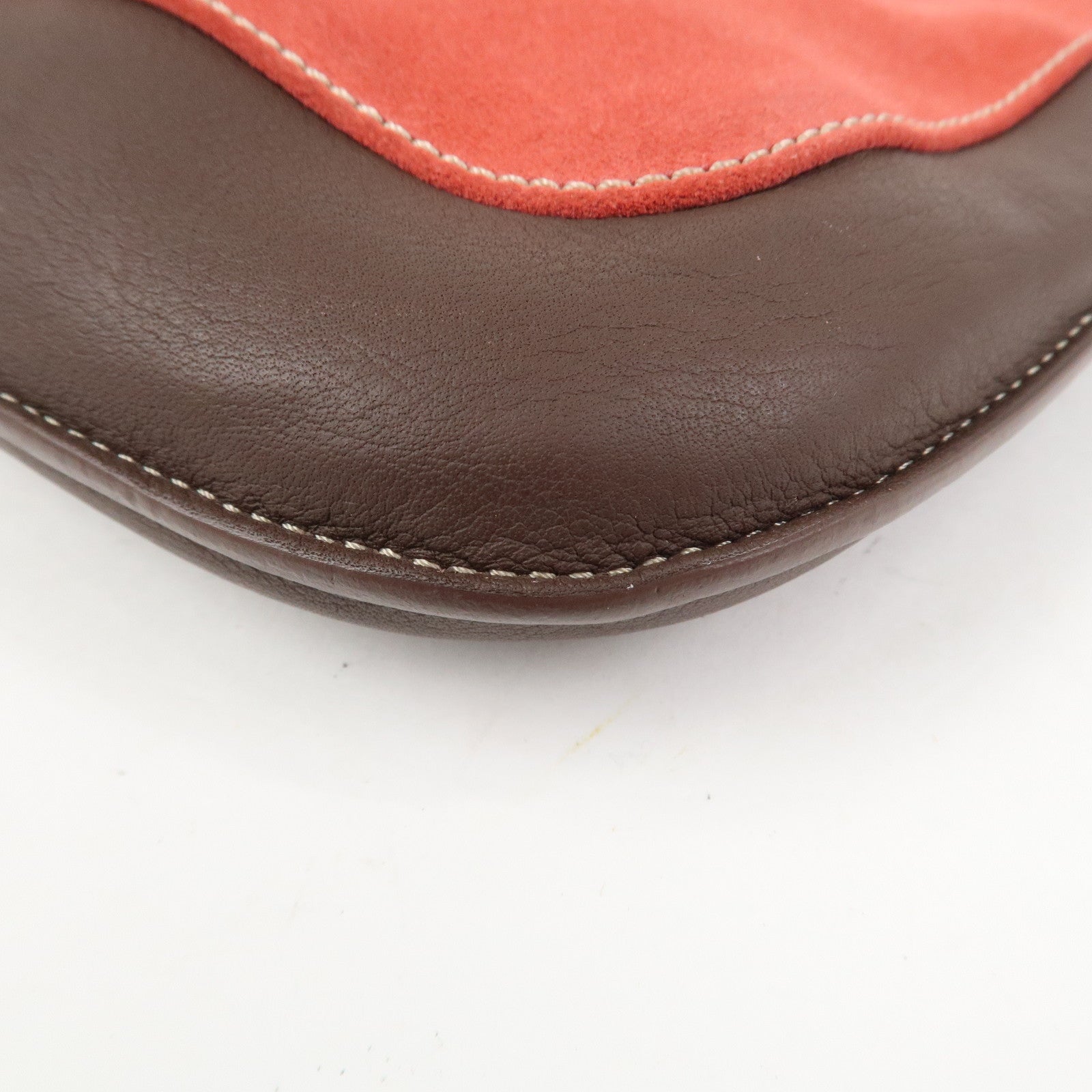 LOEWE Anagram Logo Suede Leather Accessory Pouch Hand Bag Brown Red
