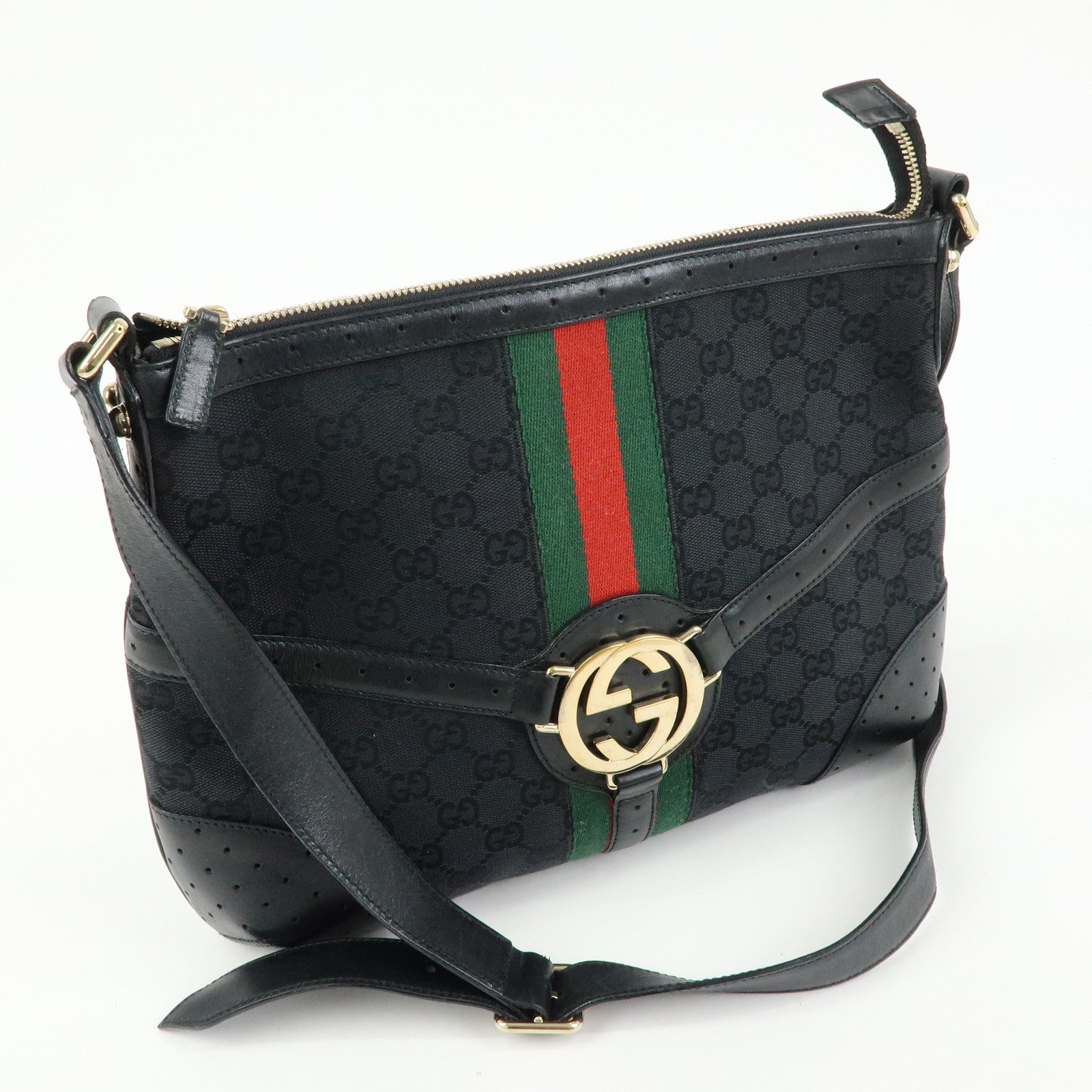 GUCCI Sherry Interlocking G GG Canvas Leather Shoulder Bag 131033