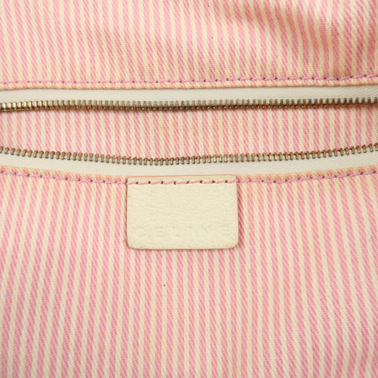 CELINE C Macadam Canvas Leather Tote Bag Shoulder Bag Pink Ivory