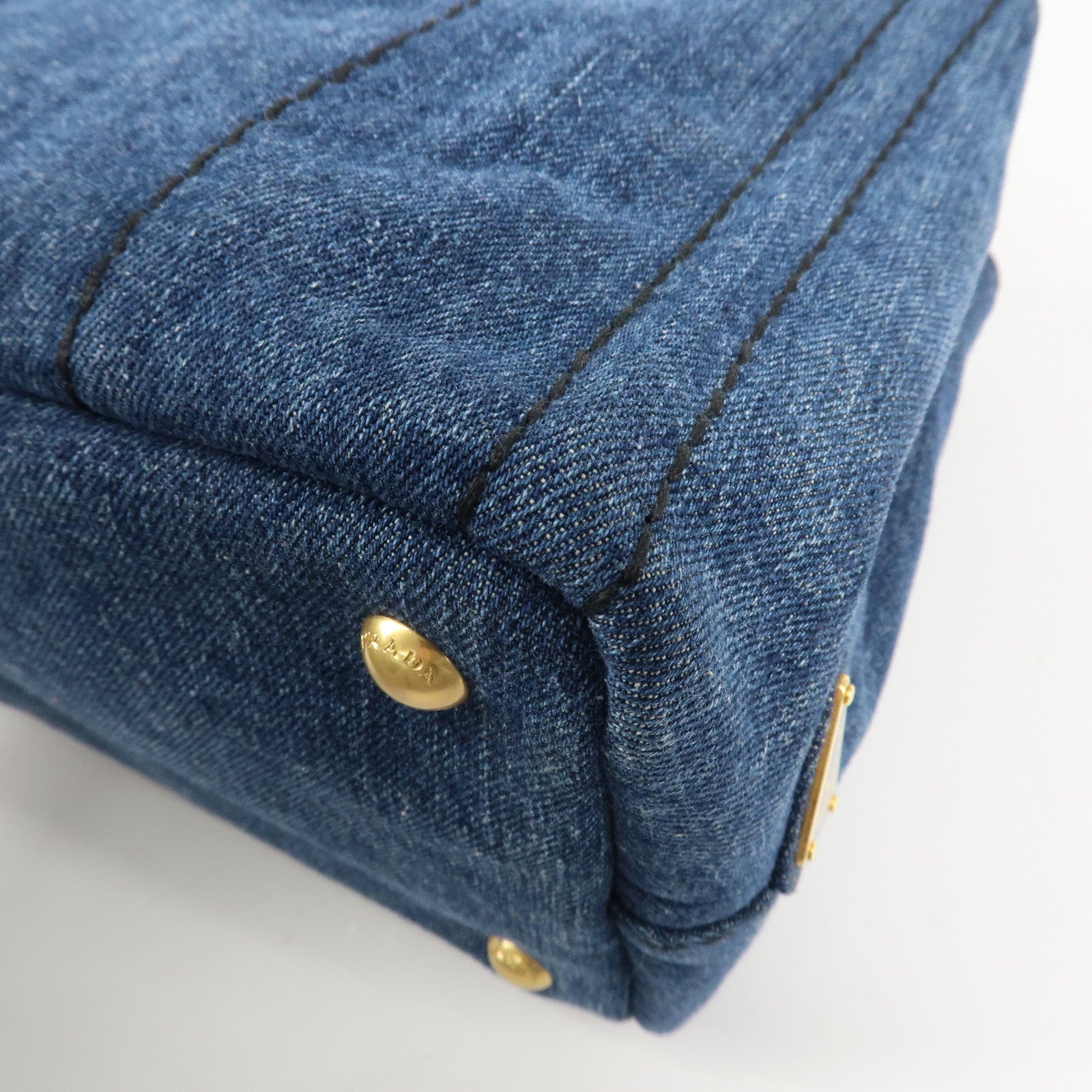 PRADA Canapa Denim 2Way Bag Hand Bag Shoulder Bag Navy B2642B Used