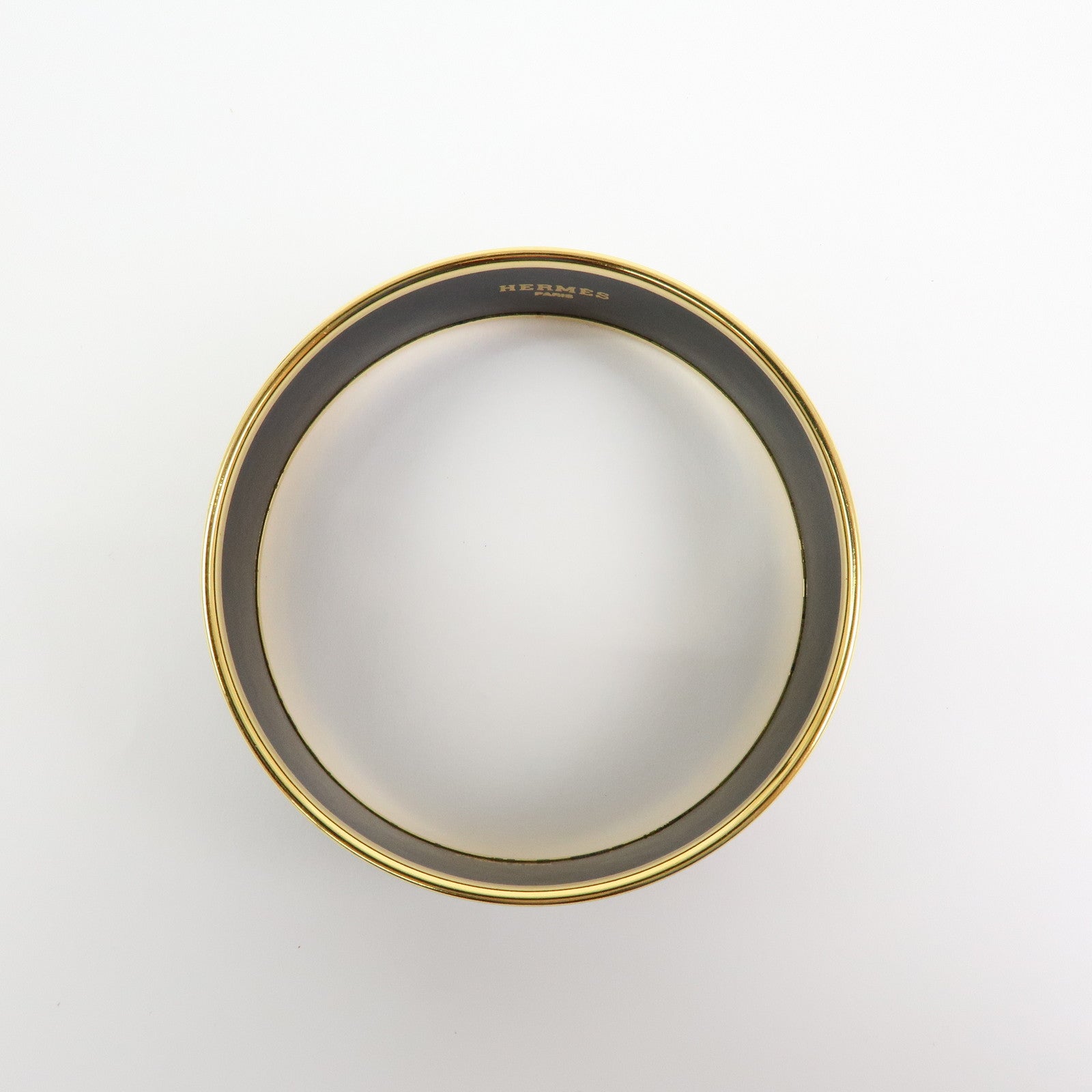 HERMES Email GM Gold Plated Bangle Bracelet Black Gold