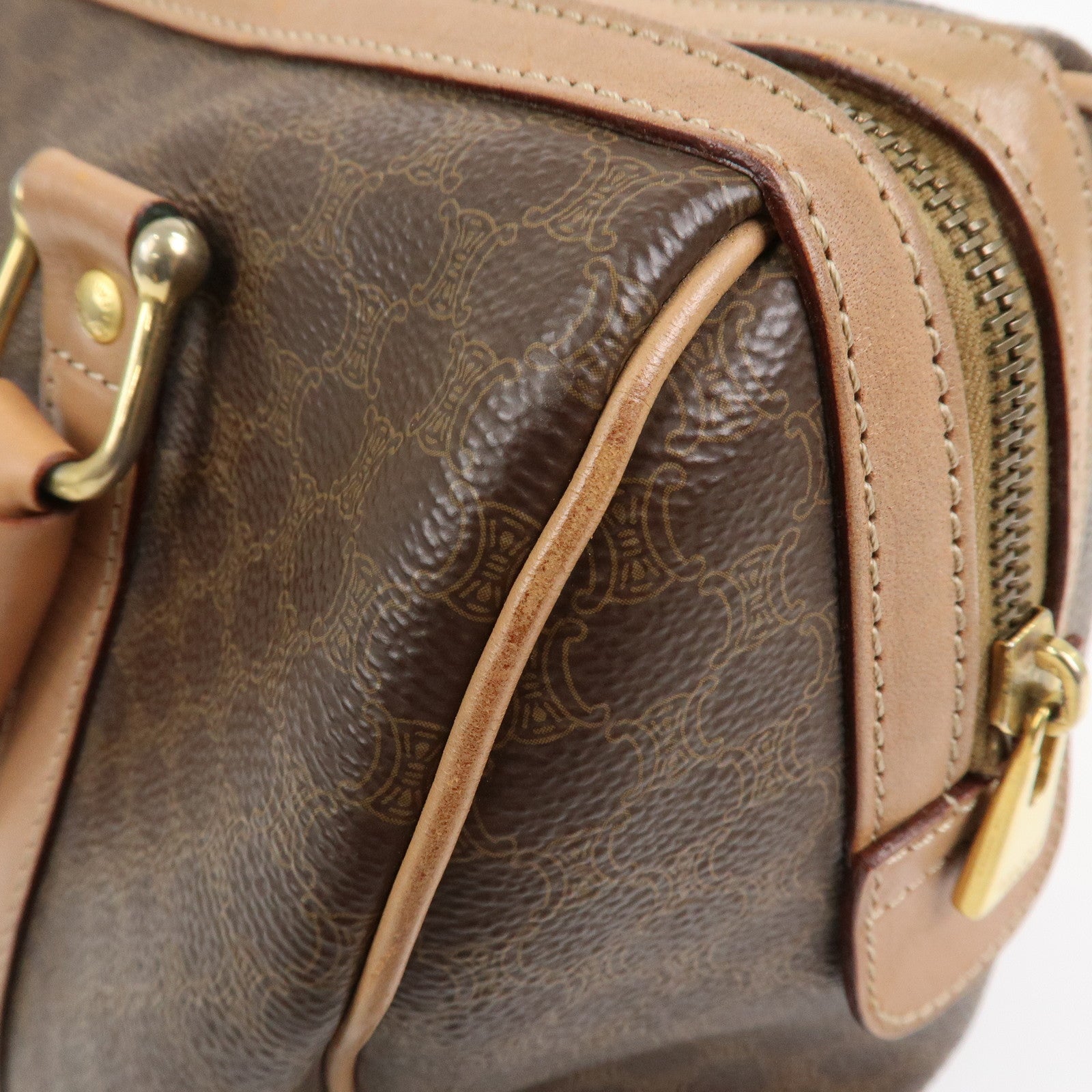 CELINE Macadam PVC Leather Boston Bag Hand Bag Brown