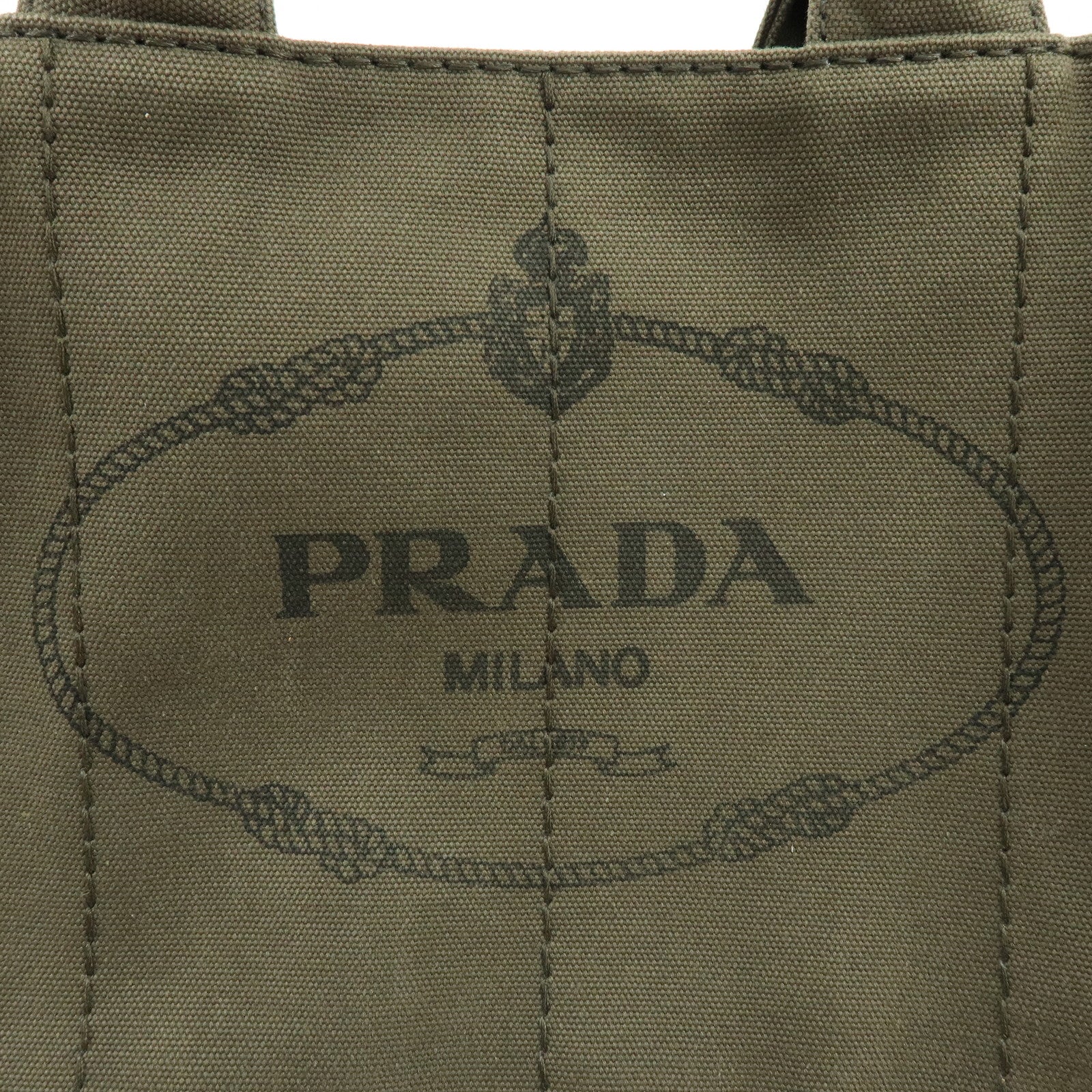 PRADA Logo Canapa Canvas Tote Bag Hand Bag Khaki 1BG642