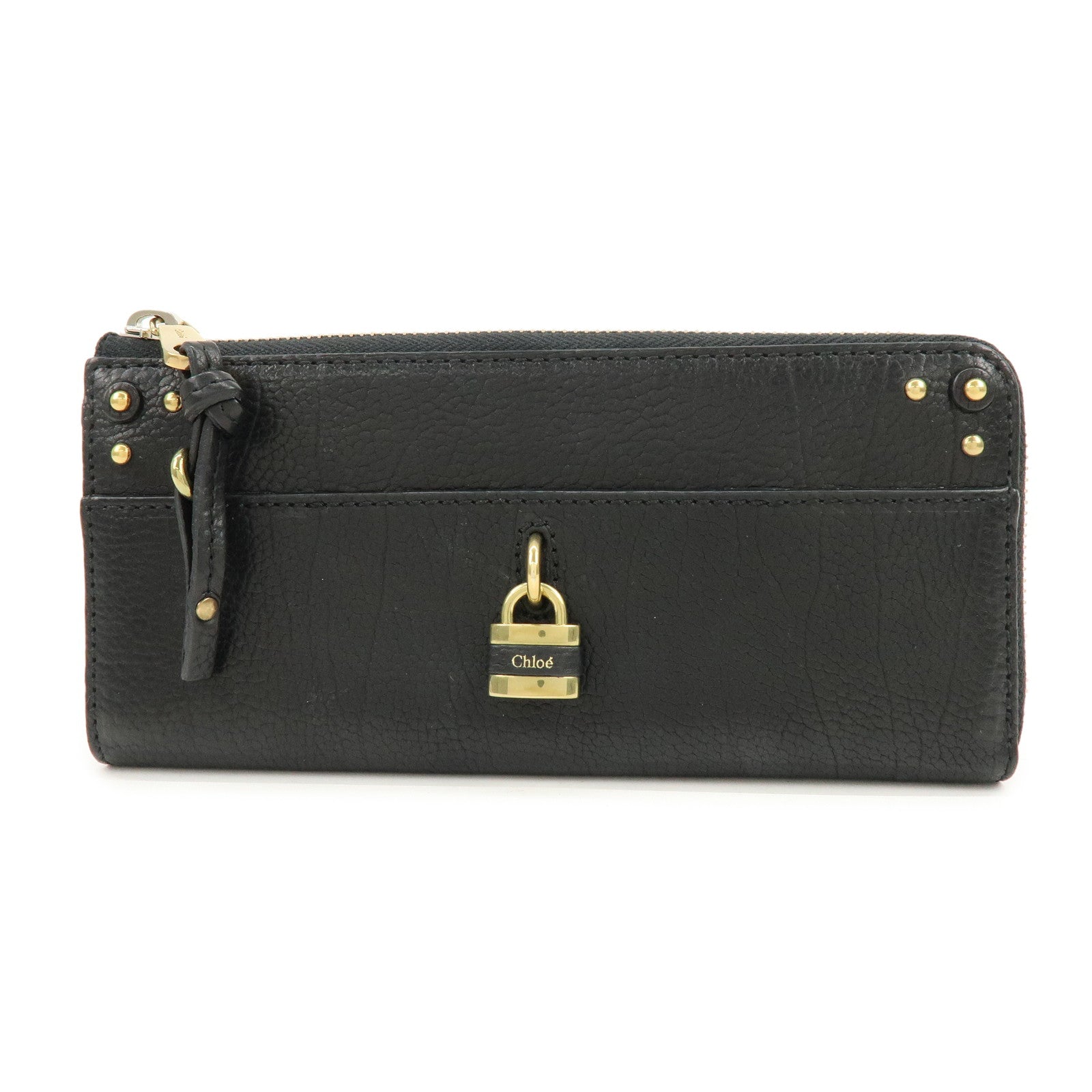 Chloe Aurora Studs Leather Zippy Long Wallet Black