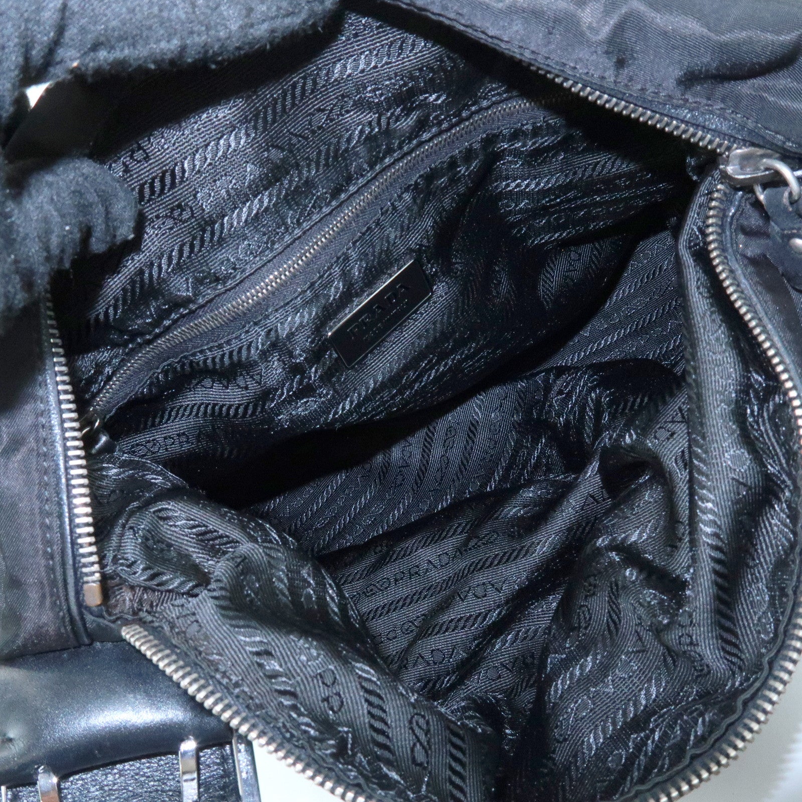 PRADA Triangle Logo Nylon Leather Shoulder Bag Black BR0575