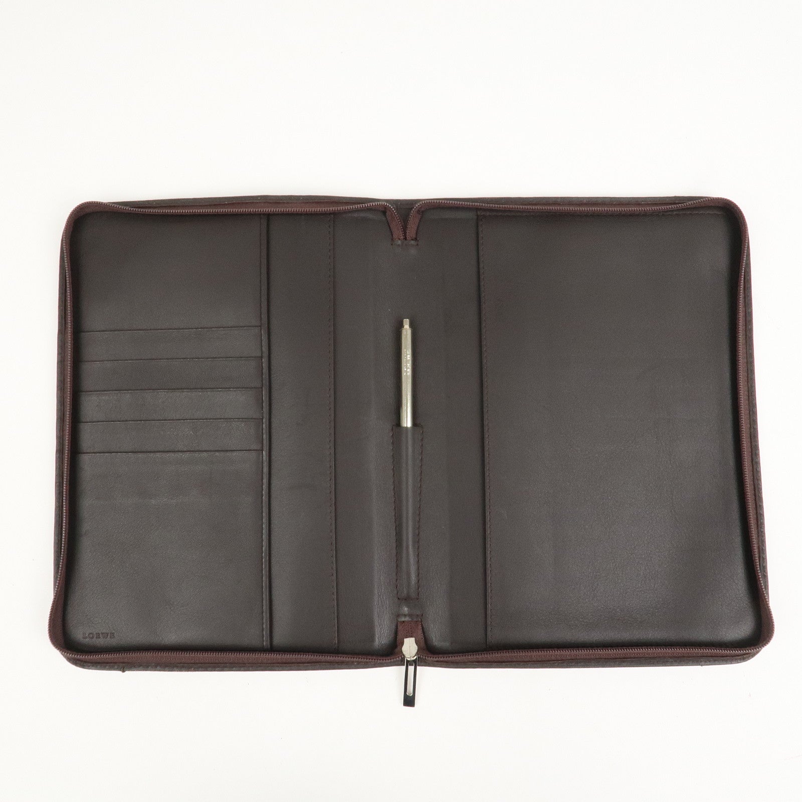LOEWE Suede Leather Round Zippy Planer Cover Agenda Cover Brown