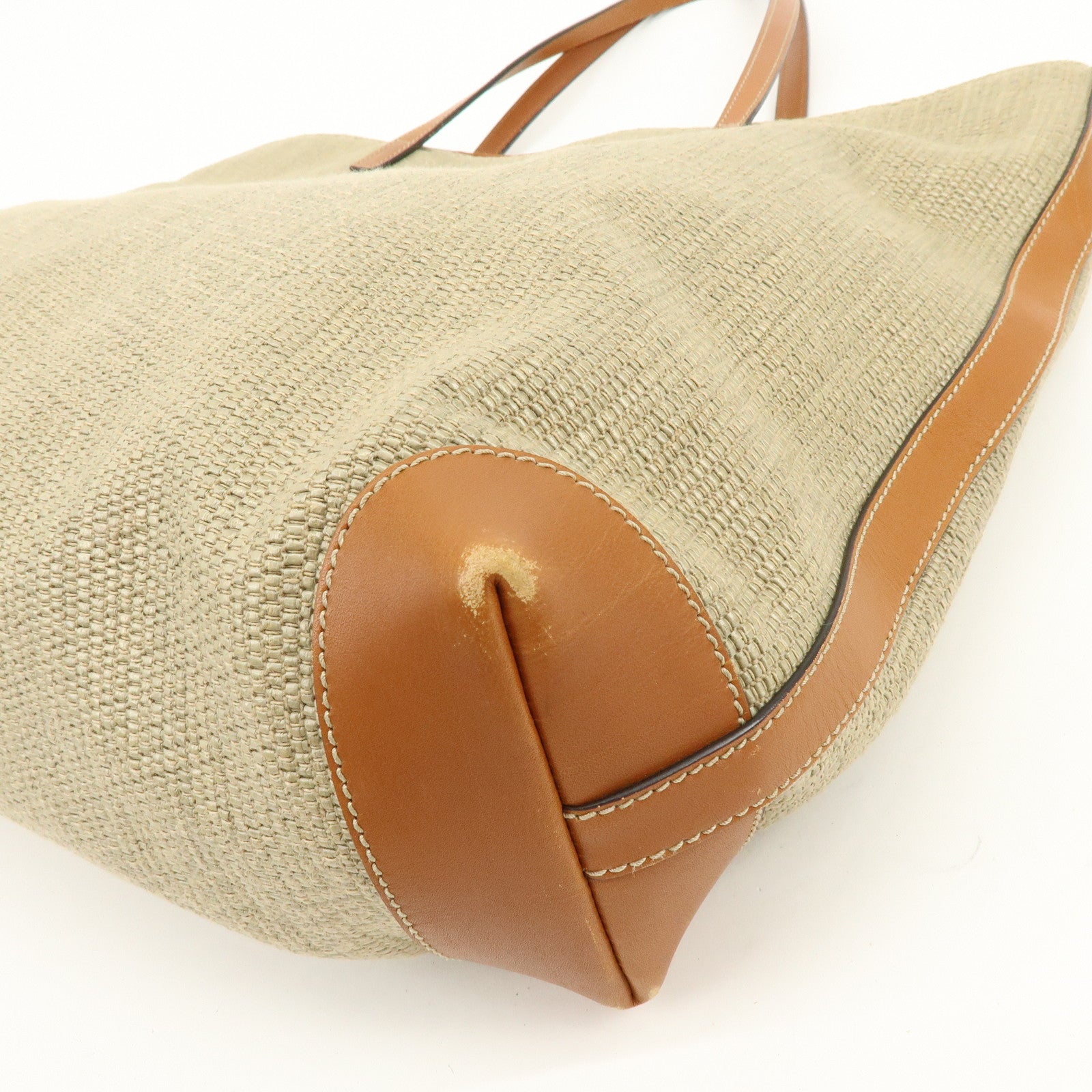 GUCCI Straw Leather Tote Bag Shoulder Bag Beige Brown 309551