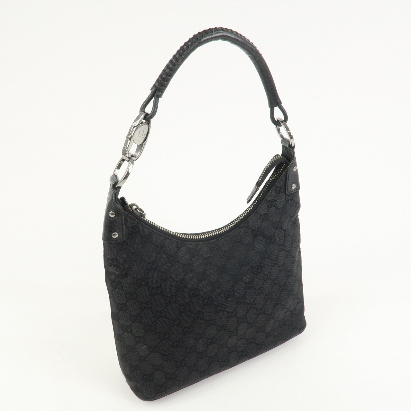 GUCCI GG Canvas Leather Shoulder Bag Hand Bag Black 115003