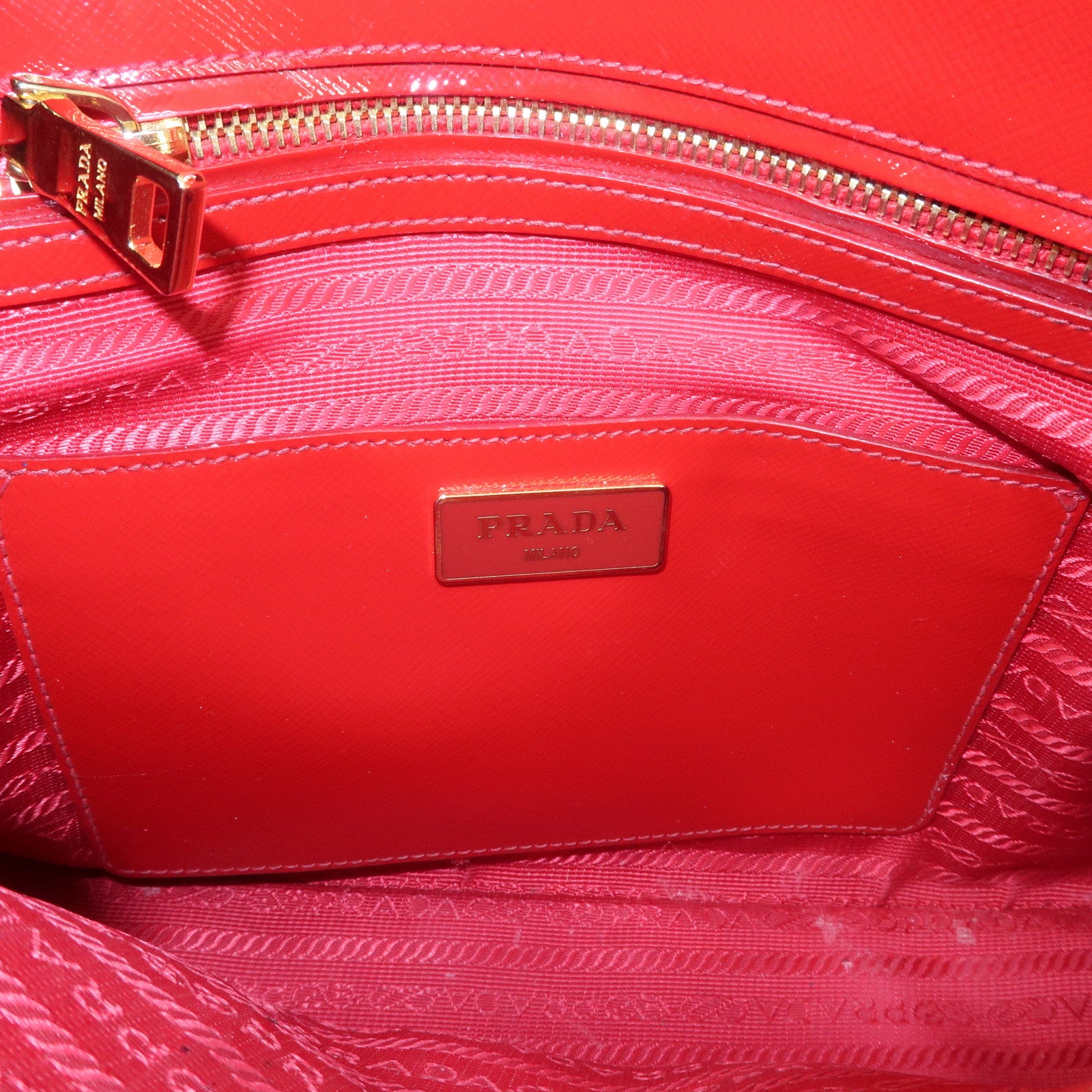 PRADA Triangle Logo Patent Leather 2WAY Bag Hand Bag Red BN2567