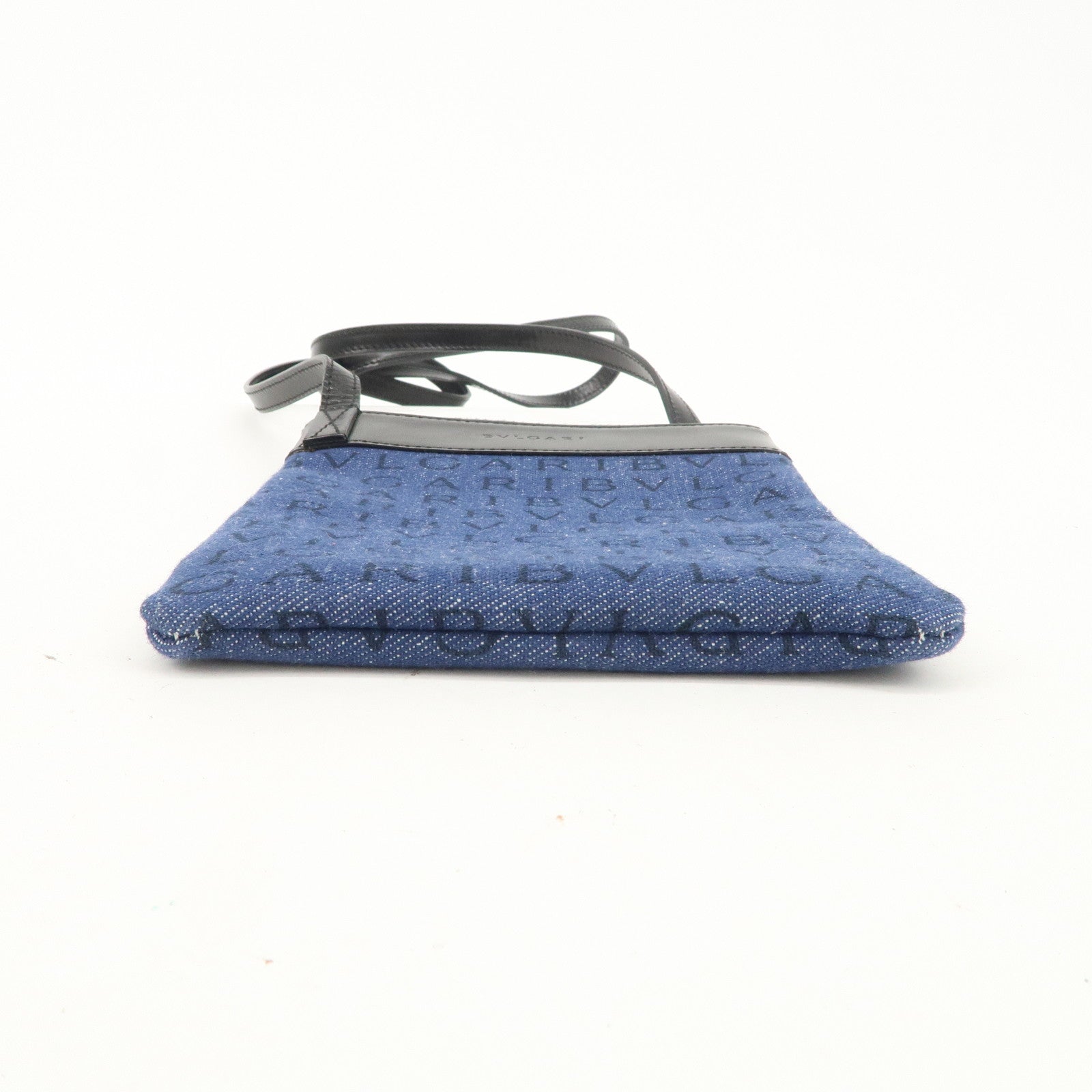 BVLGARI Logo Mania Denim Leather Shoulder Bag Crossbody Bag Blue