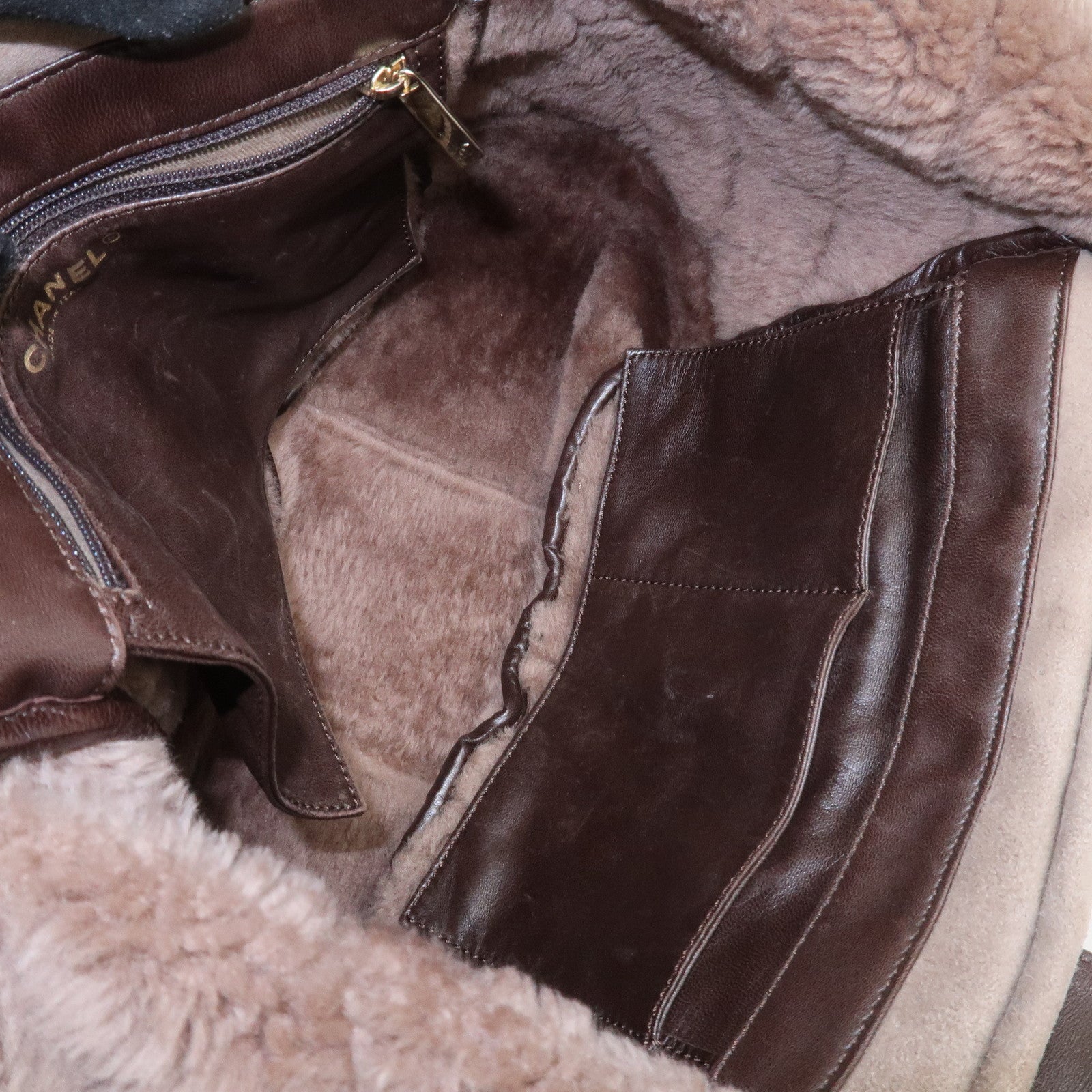 CHANEL COCO Mark Mouton Leather Hand Bag Tote Bag Brown