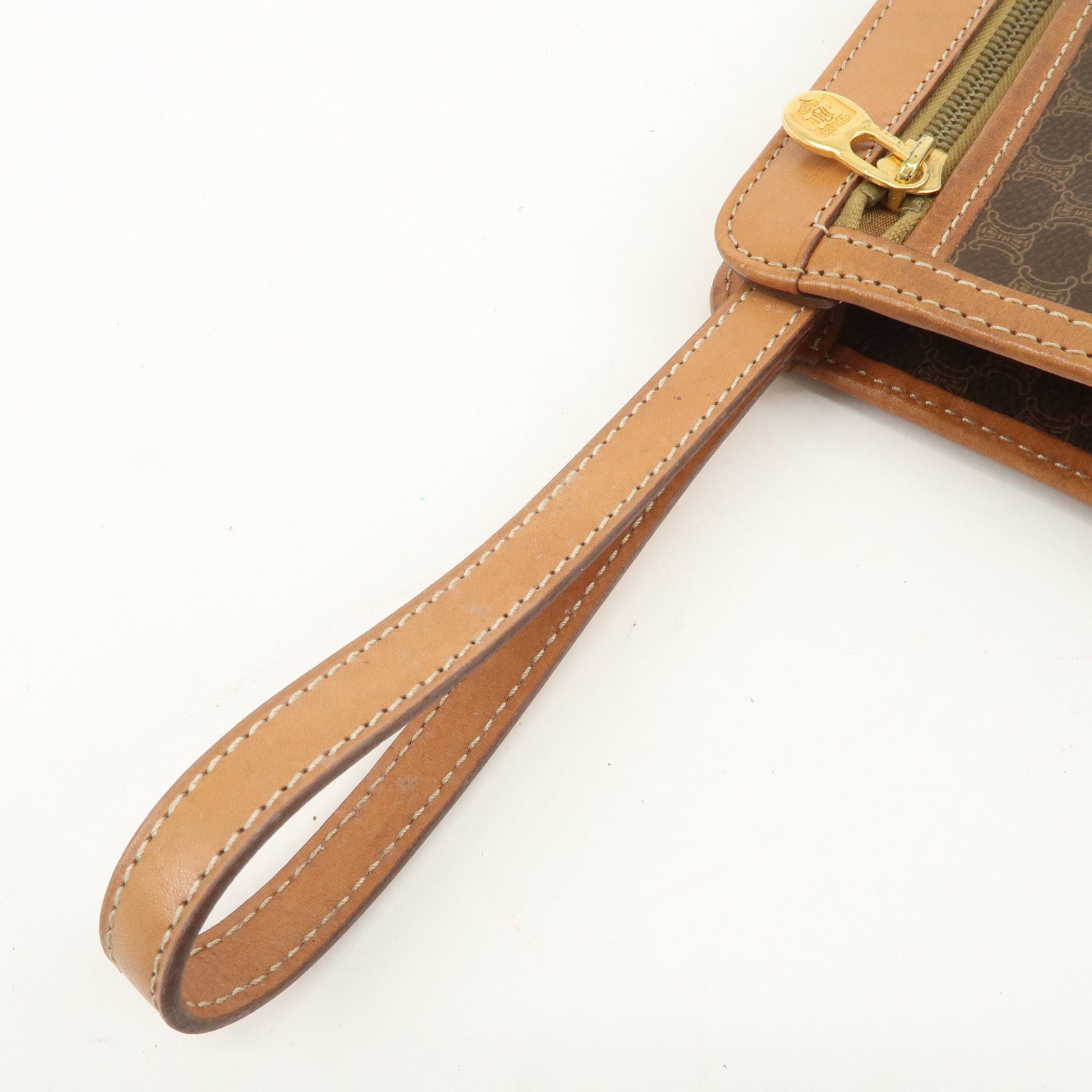 CELINE Macadam PVC Leather Clutch Bag Brown Gold HDW